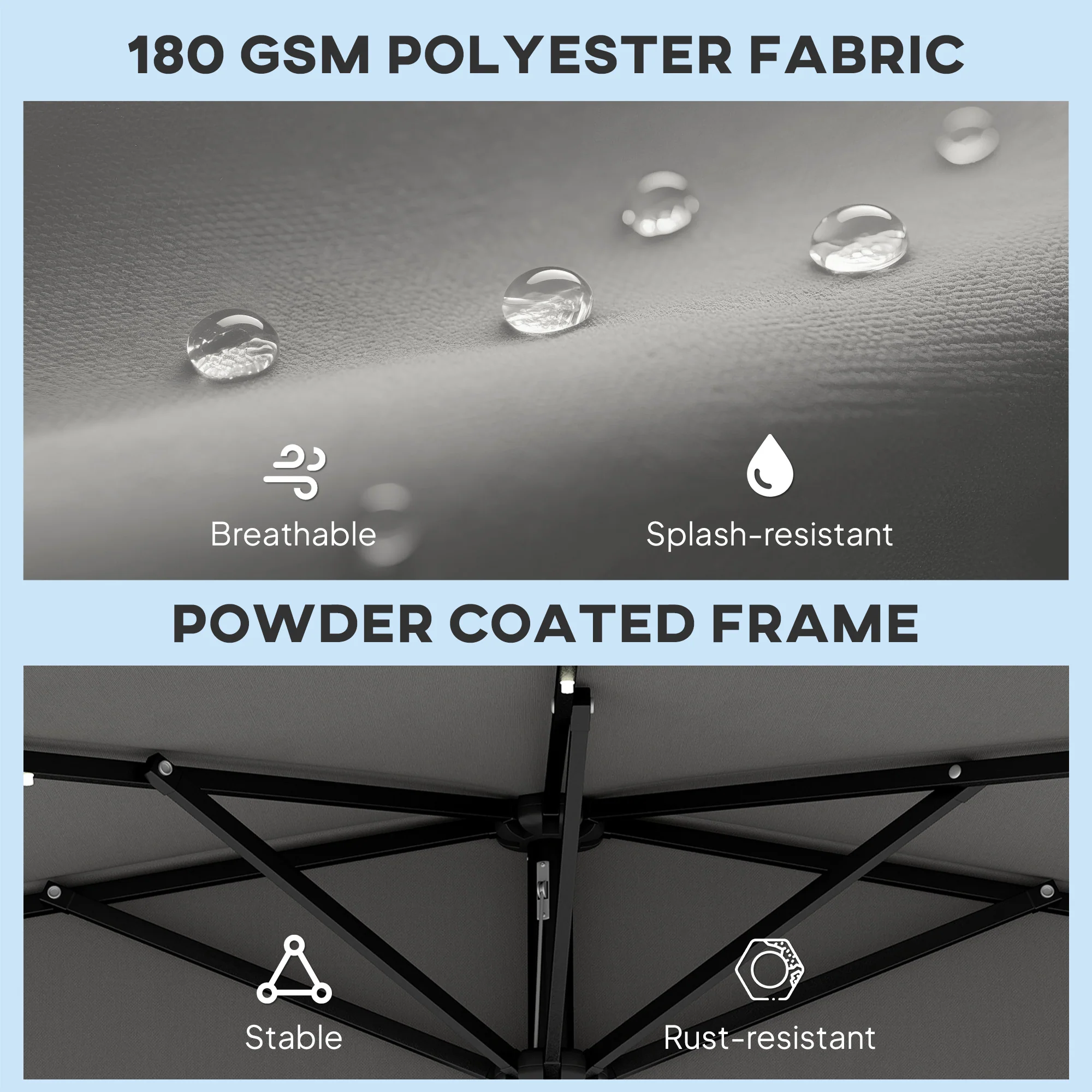 Outsunny 2.6 m Half Parasol with Solar Lights, UPF50+ Semi Round Umbrella - Image 7