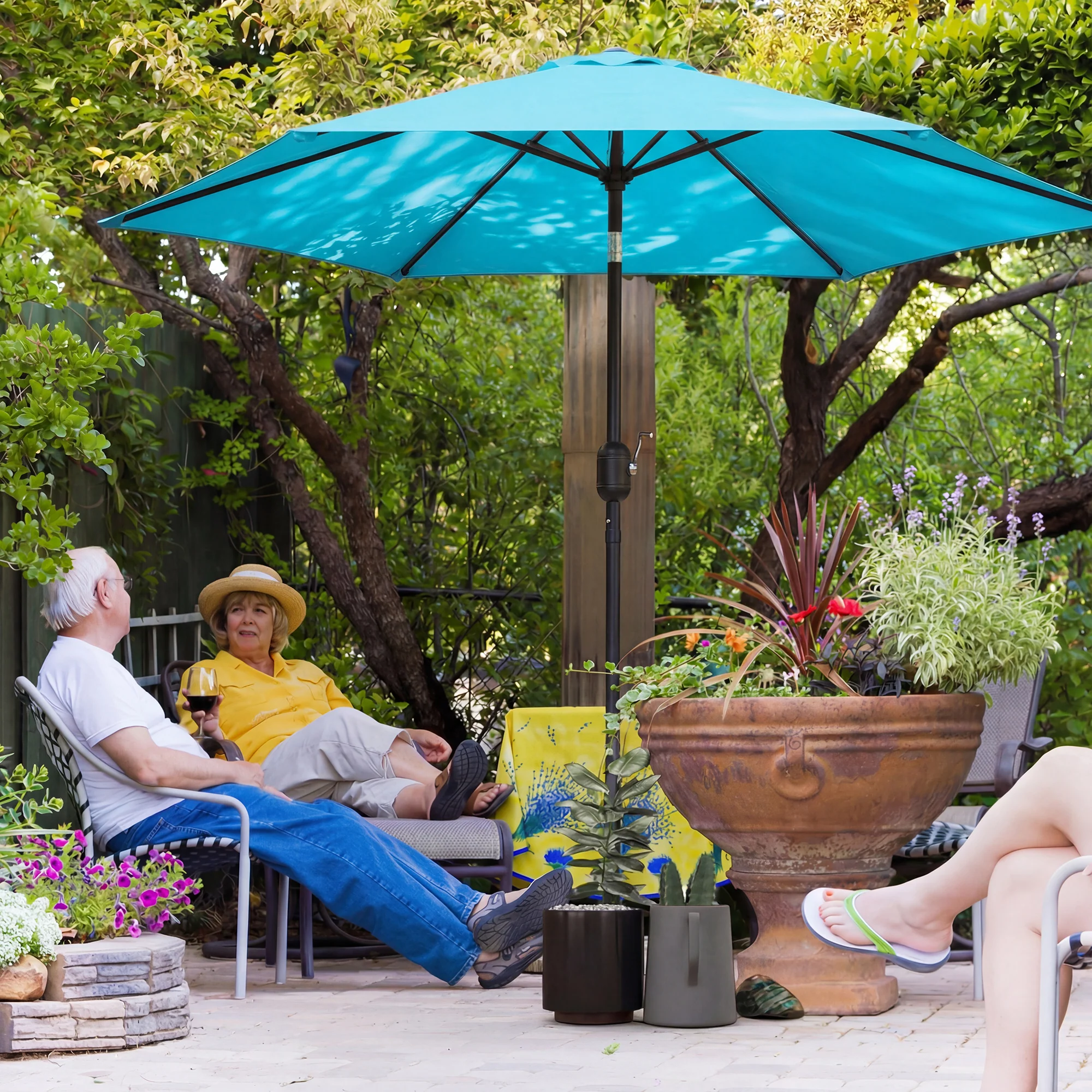 Outsunny 2.6M Garden Parasol Umbrella With Aluminium Pole, Tilt, Crank - Image 2