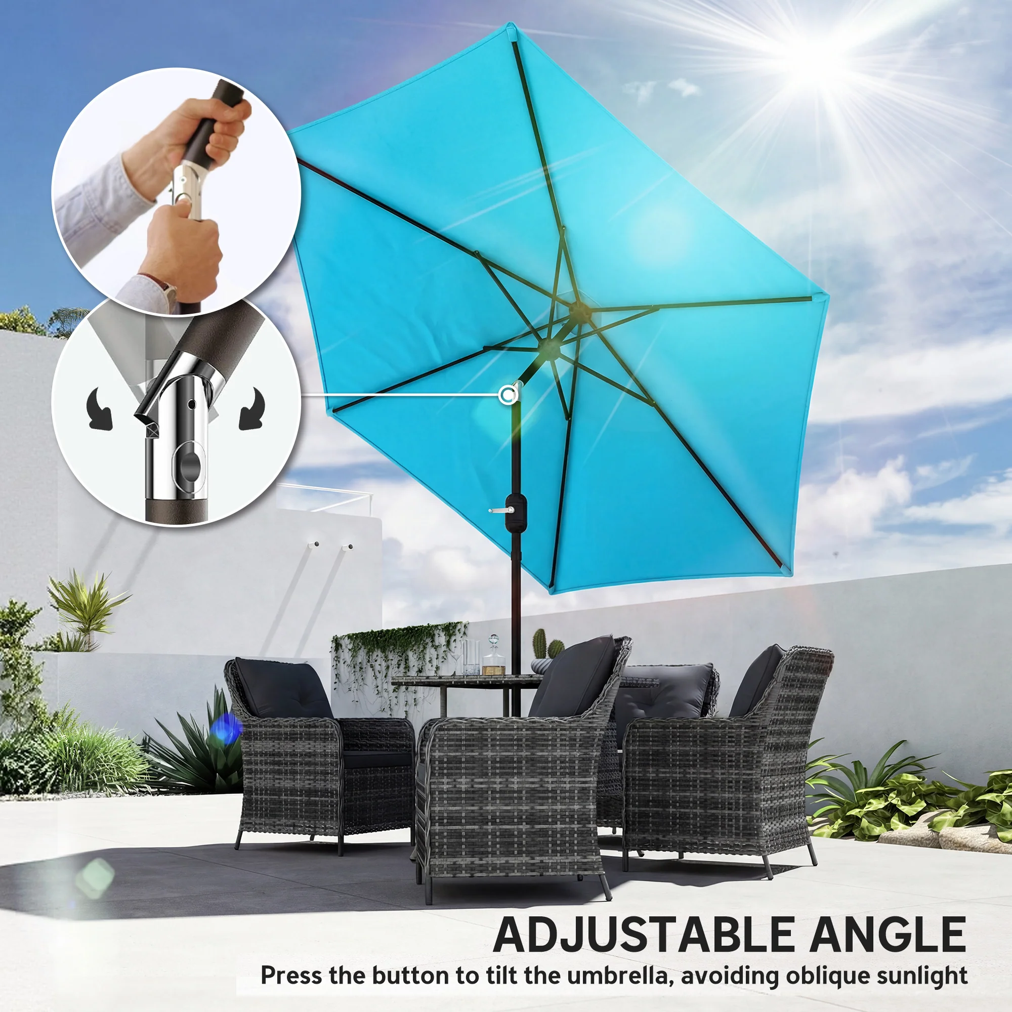 Outsunny 2.6M Garden Parasol Umbrella With Aluminium Pole, Tilt, Crank - Image 5