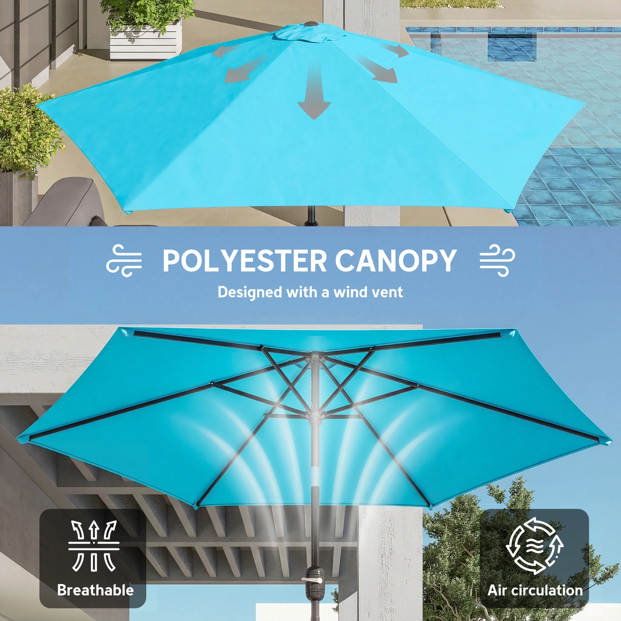 Outsunny 2.6M Garden Parasol Umbrella With Aluminium Pole, Tilt, Crank - Image 6