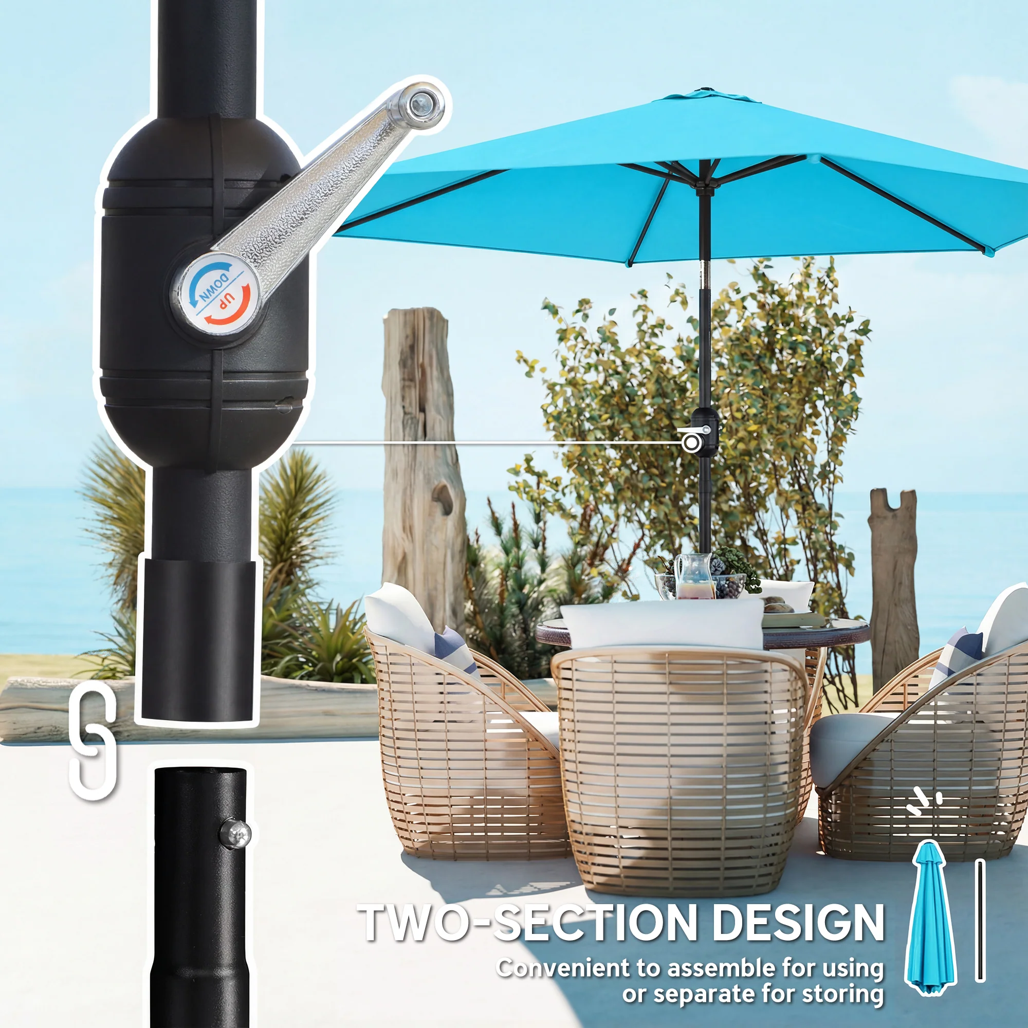 Outsunny 2.6M Garden Parasol Umbrella With Aluminium Pole, Tilt, Crank - Image 7