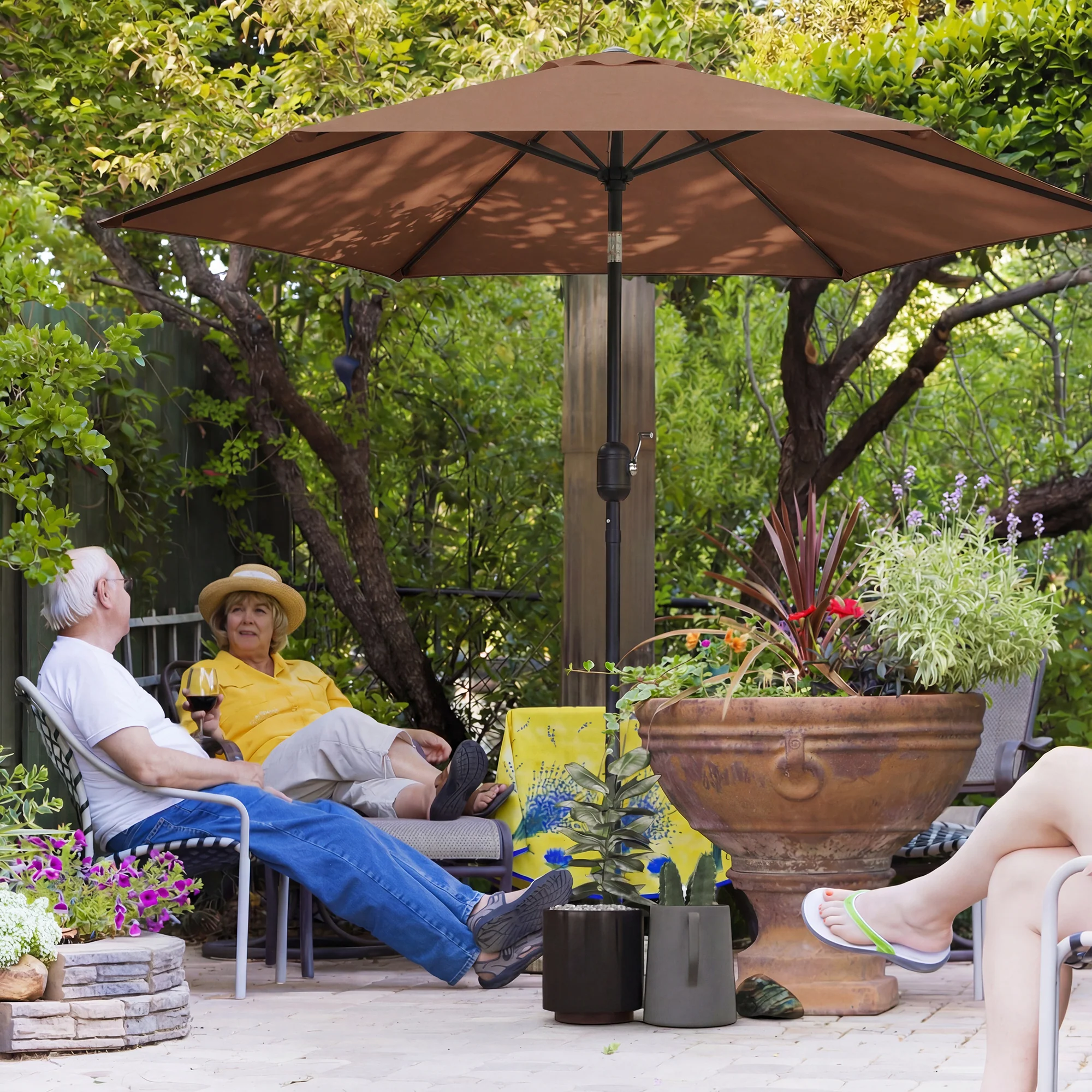 Outsunny 2.6M Garden Parasol Umbrella with Aluminium Pole, Tilt, Crank - Image 2