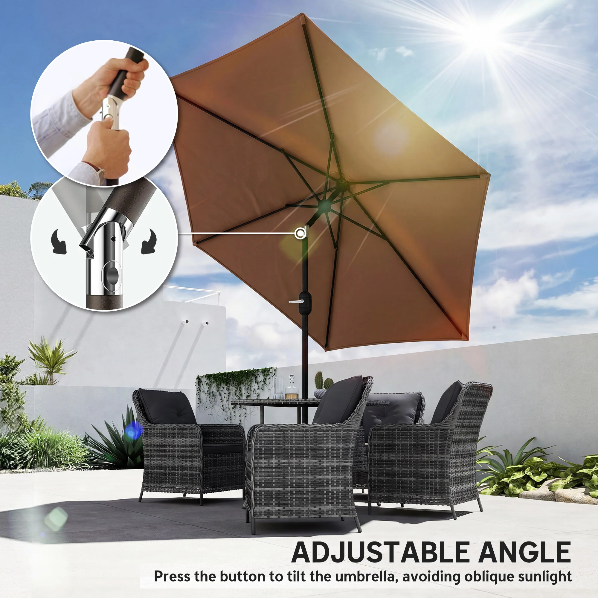 Outsunny 2.6M Garden Parasol Umbrella with Aluminium Pole, Tilt, Crank - Image 5