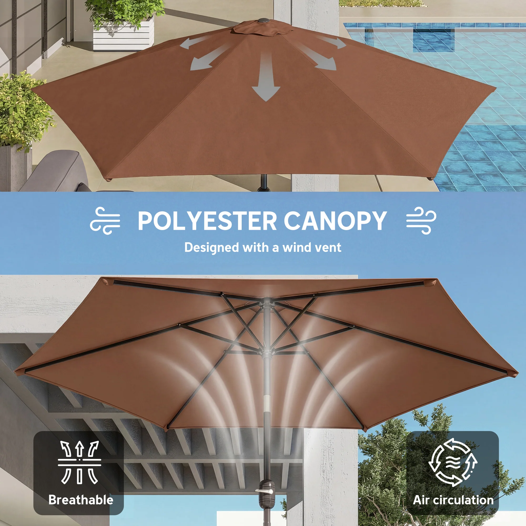 Outsunny 2.6M Garden Parasol Umbrella with Aluminium Pole, Tilt, Crank - Image 6