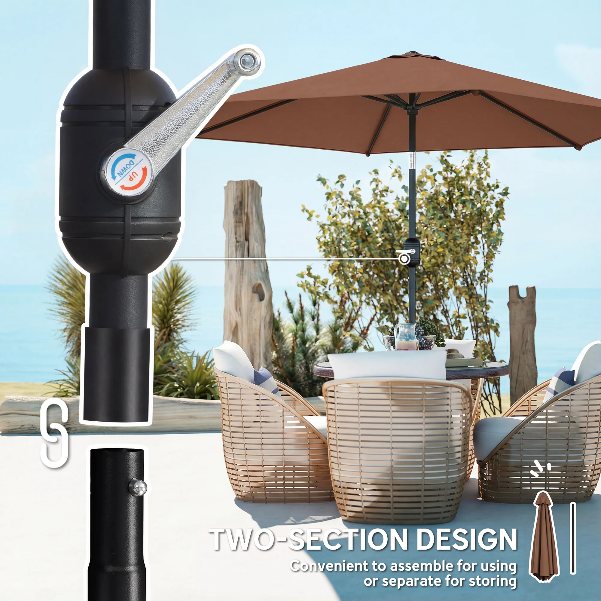 Outsunny 2.6M Garden Parasol Umbrella with Aluminium Pole, Tilt, Crank - Image 7