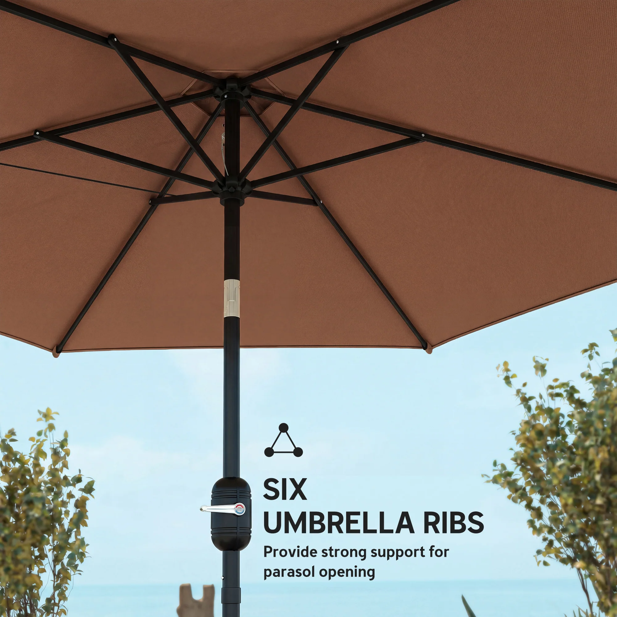 Outsunny 2.6M Garden Parasol Umbrella with Aluminium Pole, Tilt, Crank - Image 8