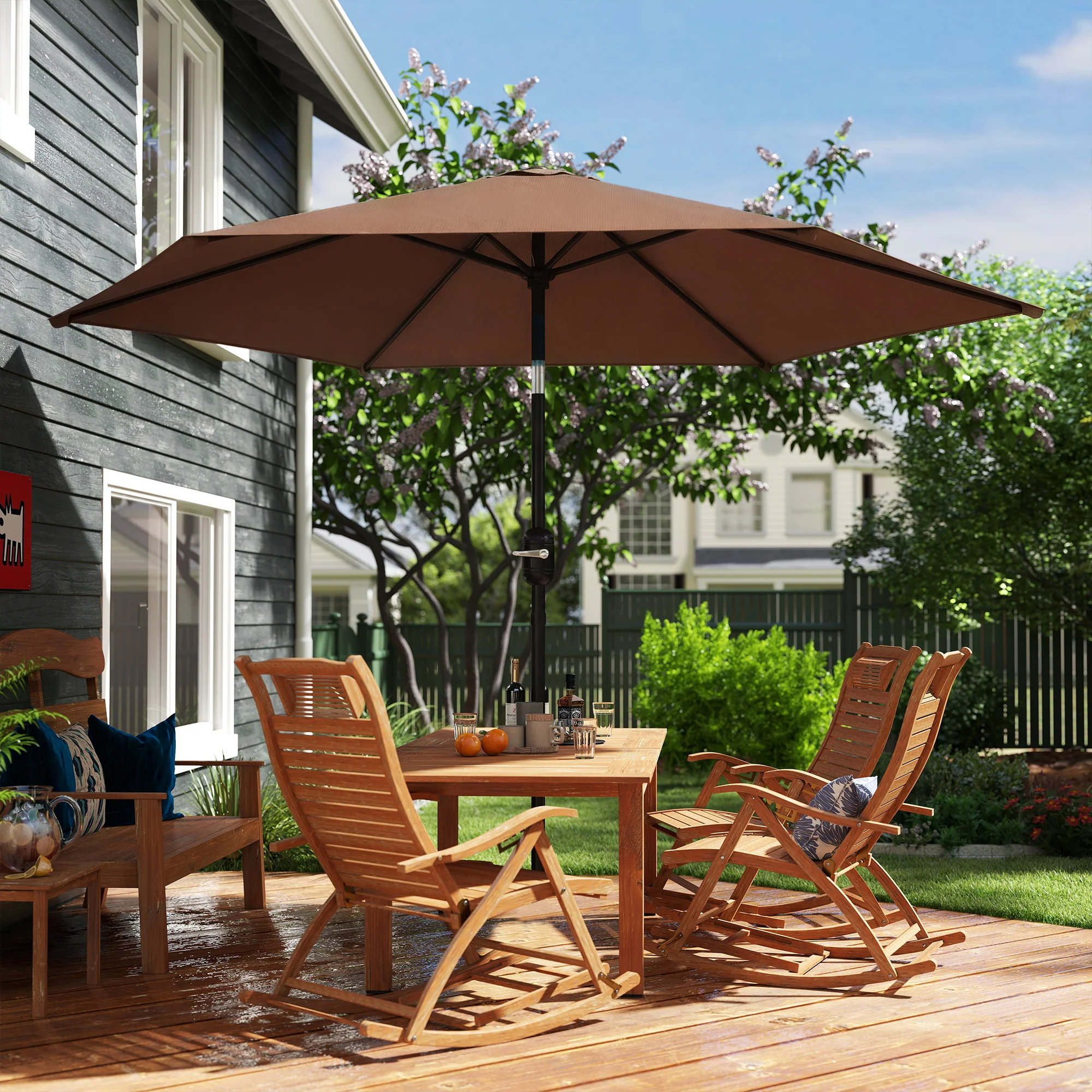 Outsunny 2.6M Garden Parasol Umbrella with Aluminium Pole, Tilt, Crank - Image 9