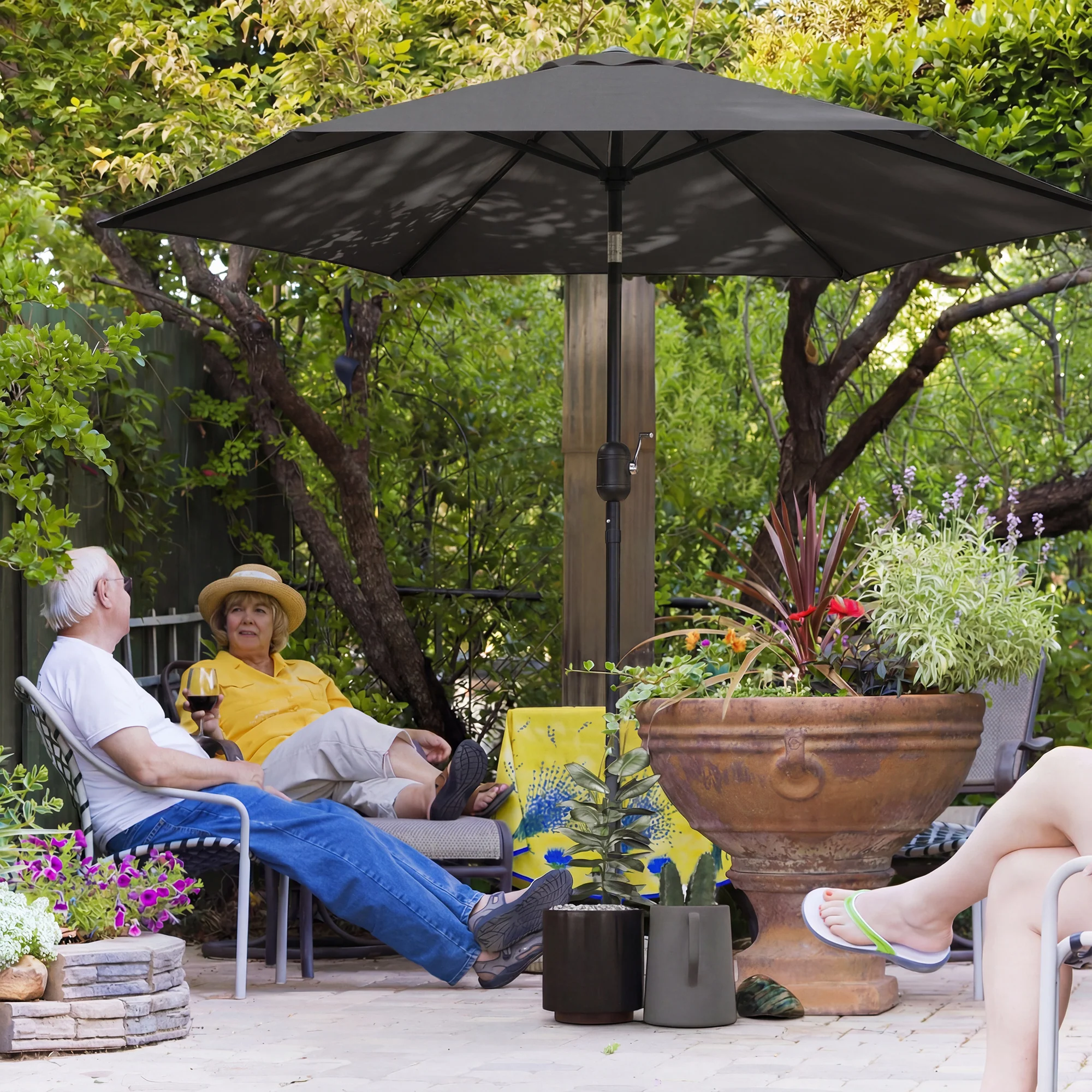 Outsunny 2.6M Garden Parasol Umbrella with Aluminium Pole, Tilt, Crank - Image 2