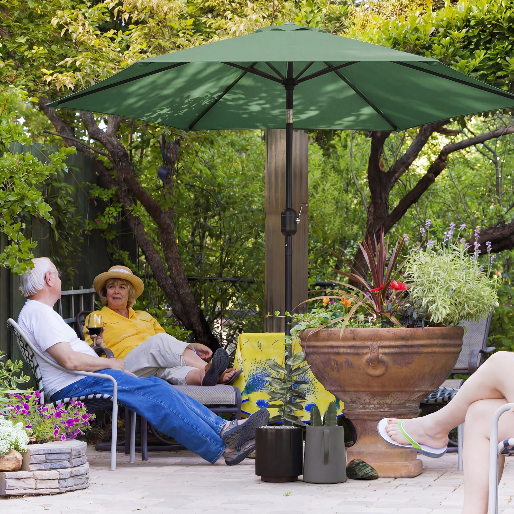Outsunny 2.6M Garden Parasol Umbrella with Aluminium Pole, Tilt, Crank - Image 2