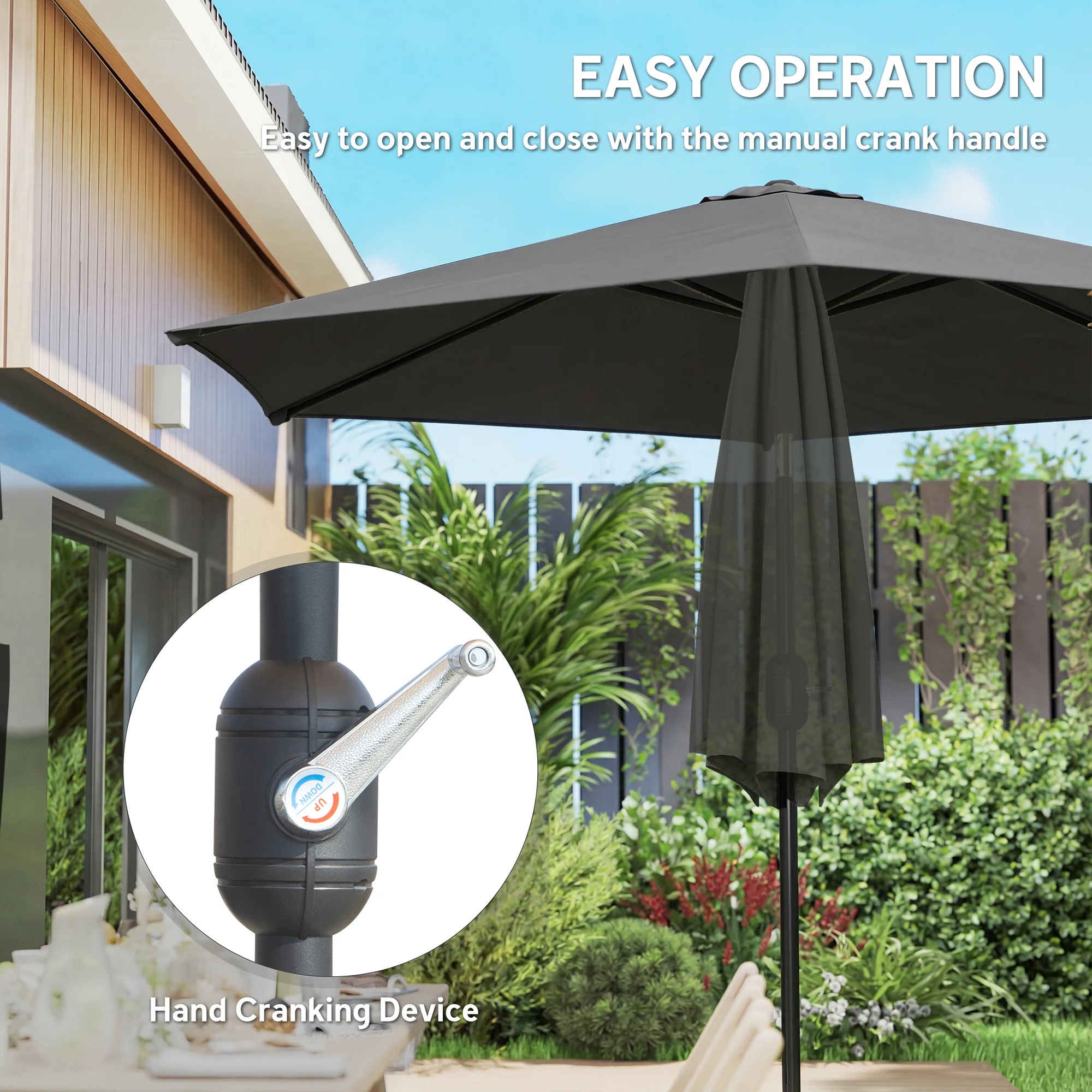 Outsunny 2.6M Garden Parasol Umbrella with Aluminium Pole, Tilt, Crank - Image 4