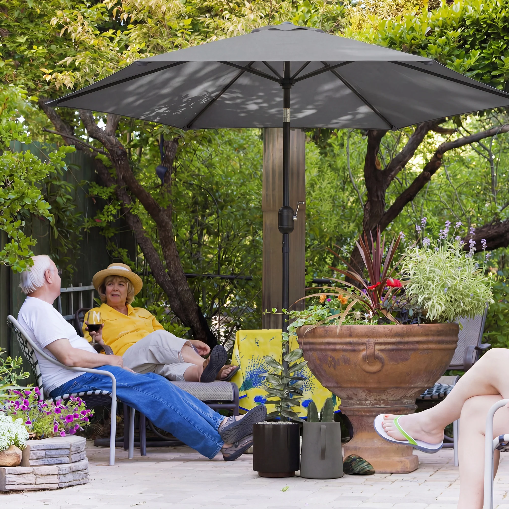 Outsunny 2.6M Garden Parasol Umbrella with Aluminium Pole, Tilt, Crank - Image 2