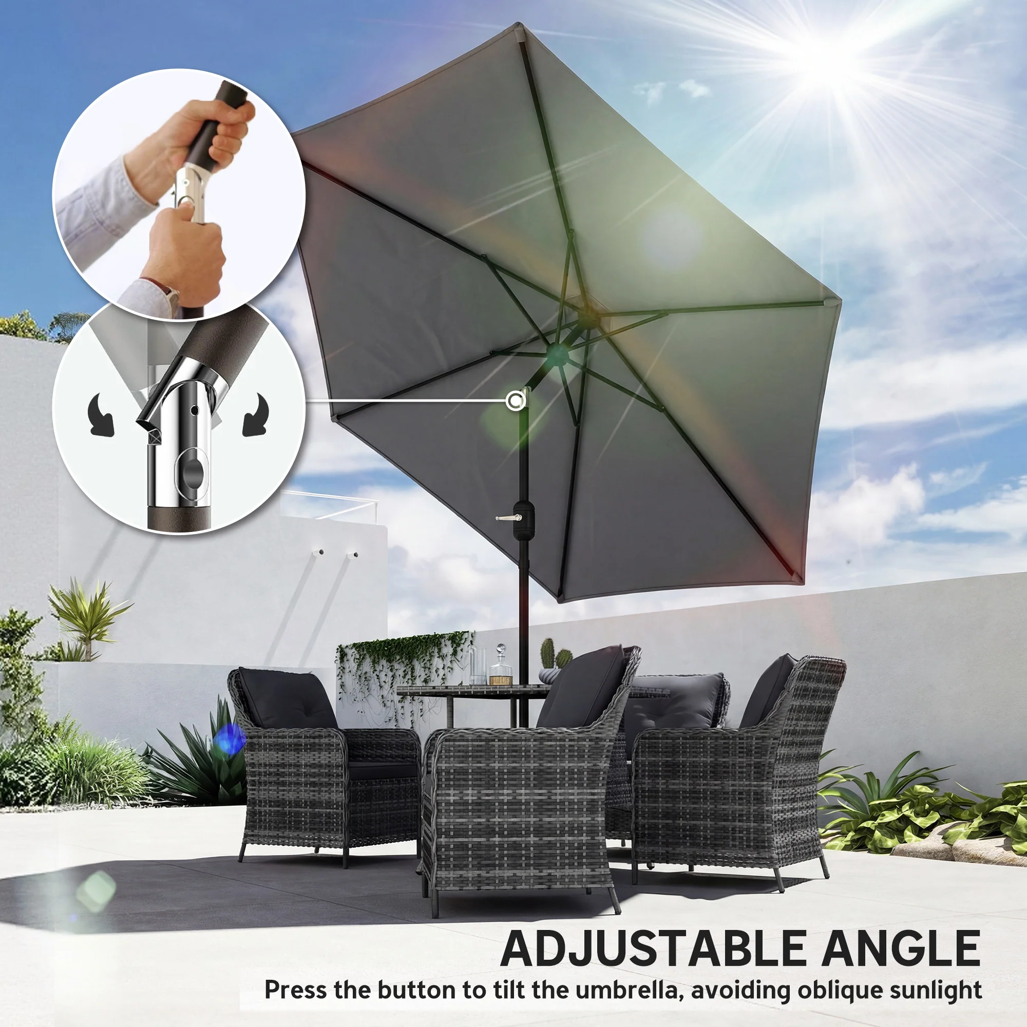 Outsunny 2.6M Garden Parasol Umbrella with Aluminium Pole, Tilt, Crank - Image 5