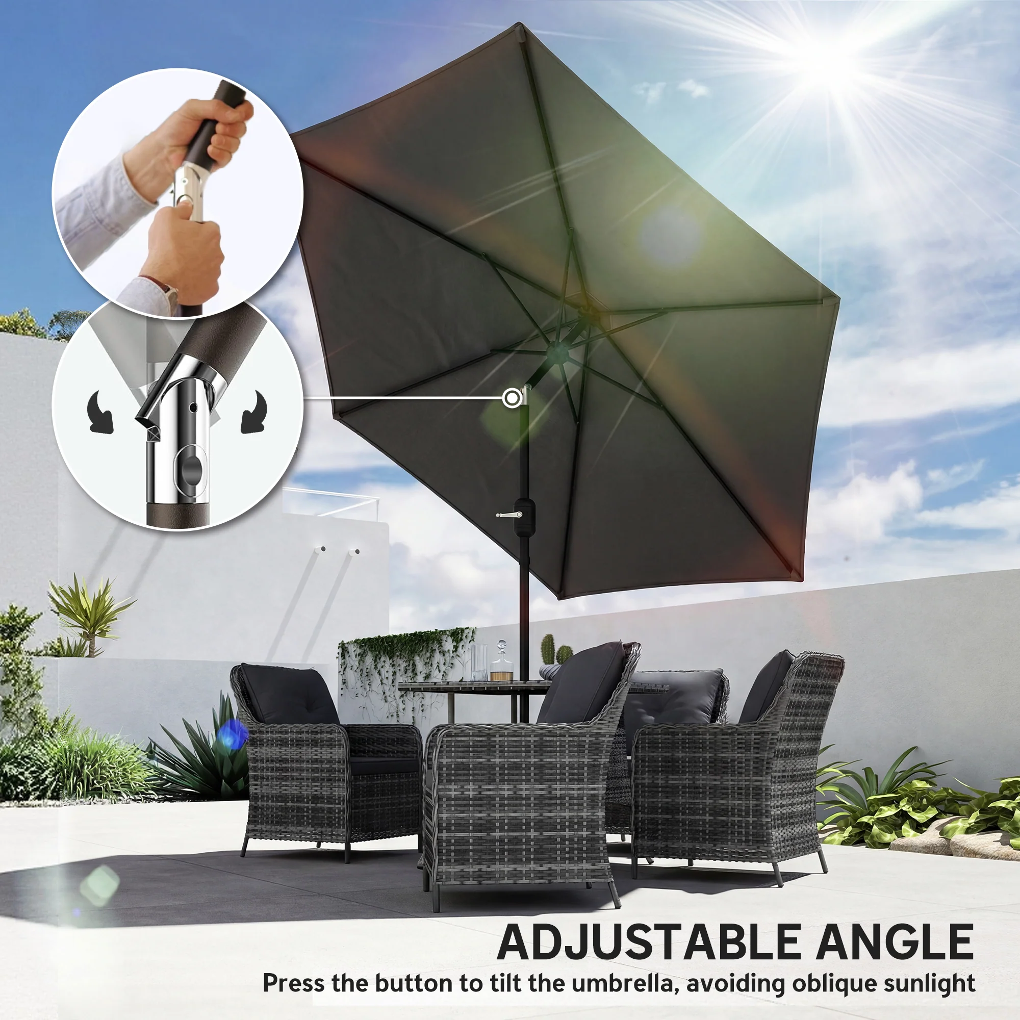 Outsunny 2.6M Garden Parasol Umbrella with Aluminium Pole, Tilt, Crank - Image 5