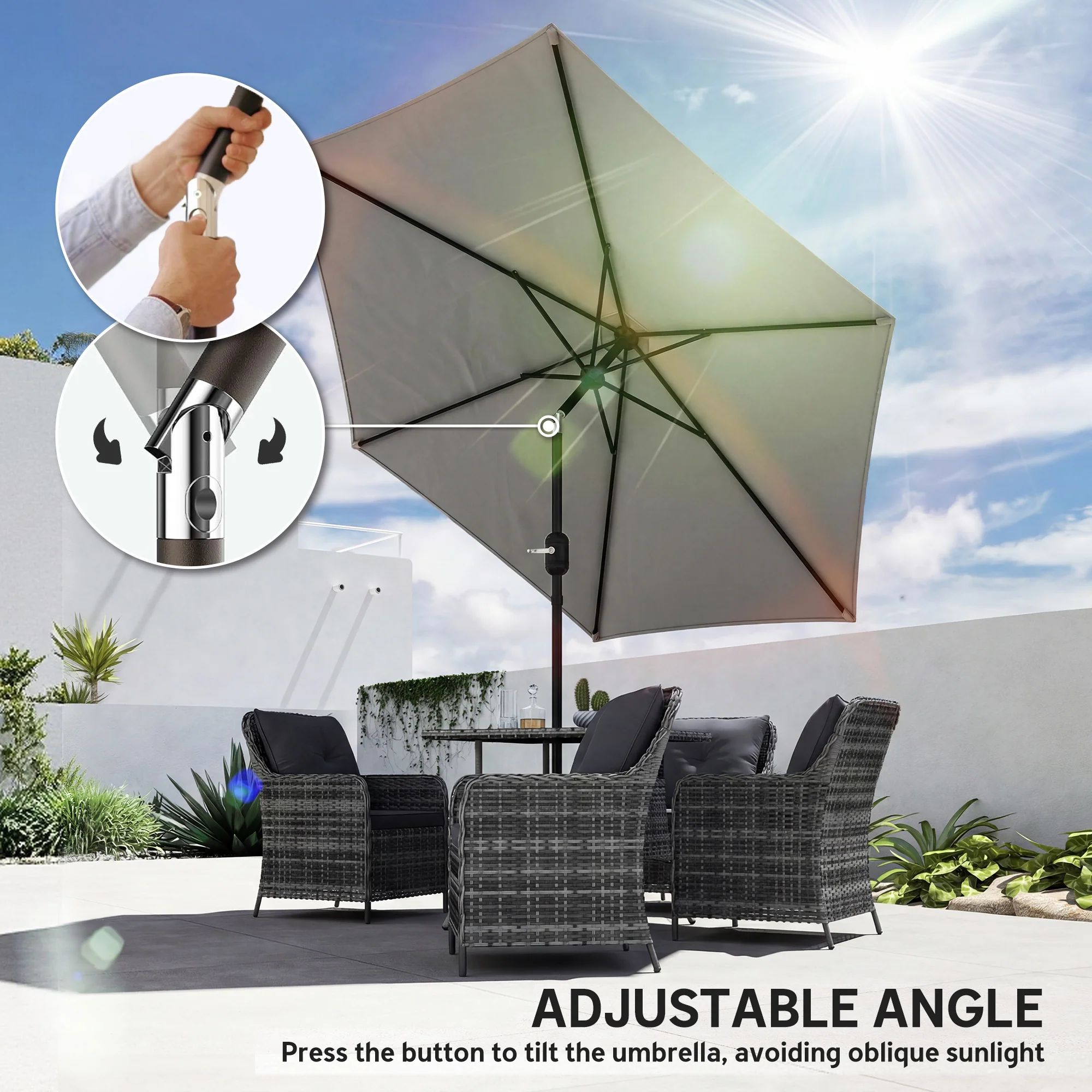 Outsunny 2.6M Garden Parasol Umbrella with Aluminium Pole, Tilt, Crank - Image 5