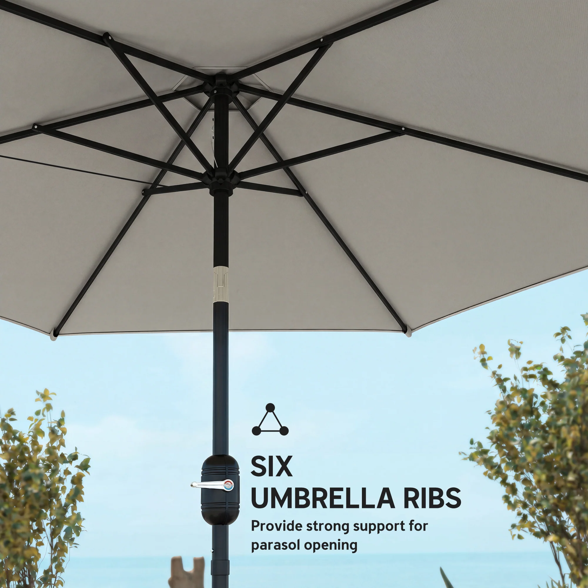 Outsunny 2.6M Garden Parasol Umbrella with Aluminium Pole, Tilt, Crank - Image 8