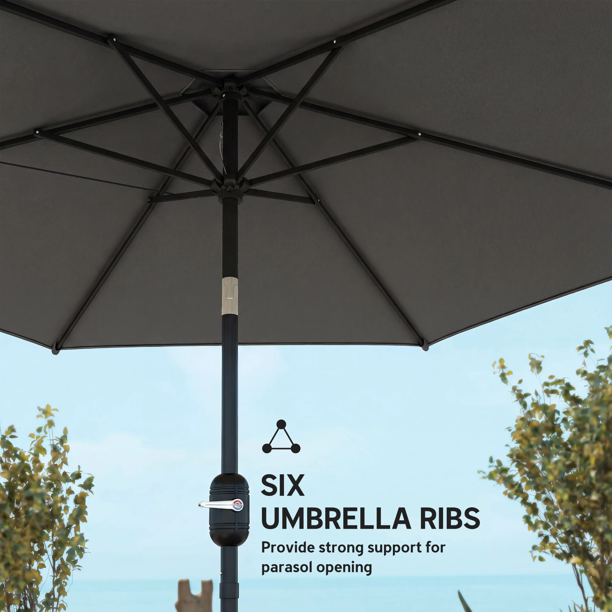 Outsunny 2.6M Garden Parasol Umbrella with Aluminium Pole, Tilt, Crank - Image 8