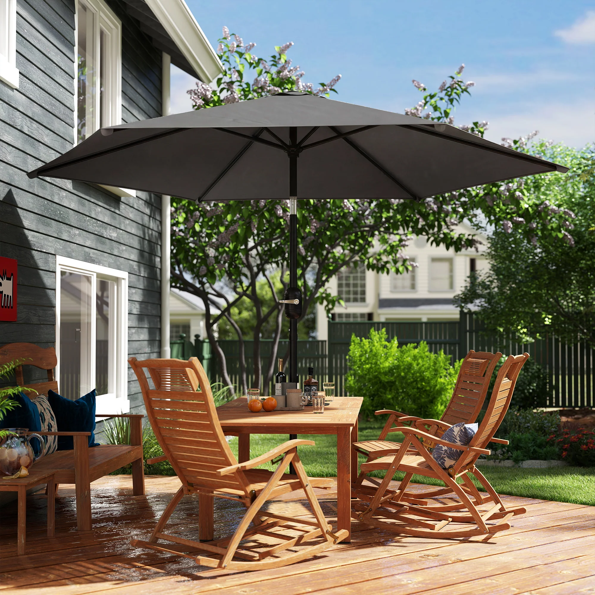 Outsunny 2.6M Garden Parasol Umbrella with Aluminium Pole, Tilt, Crank - Image 9