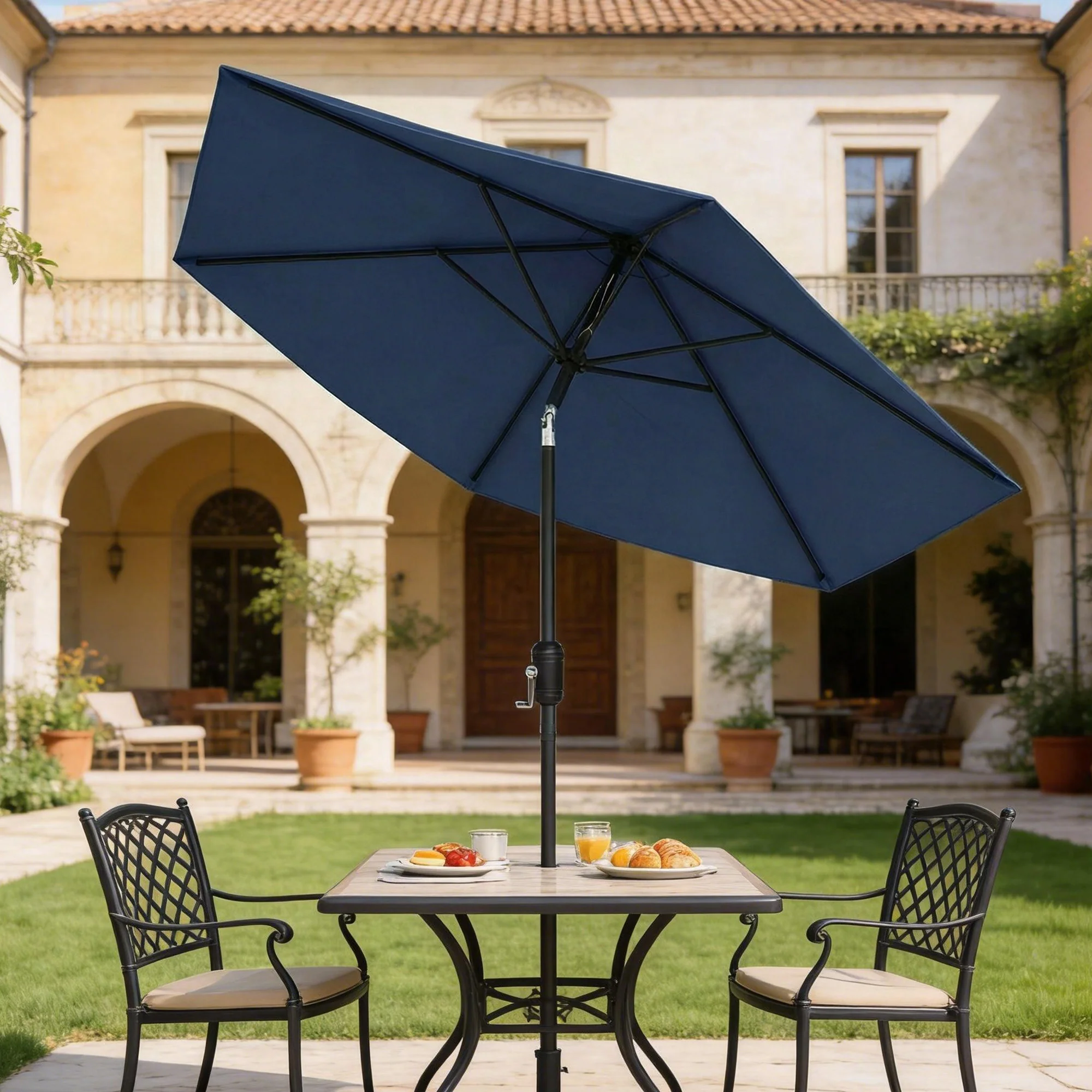 Outsunny 2.6M Garden Parasol Umbrella with Aluminium Pole, Tilt, Navy Blue - Image 2