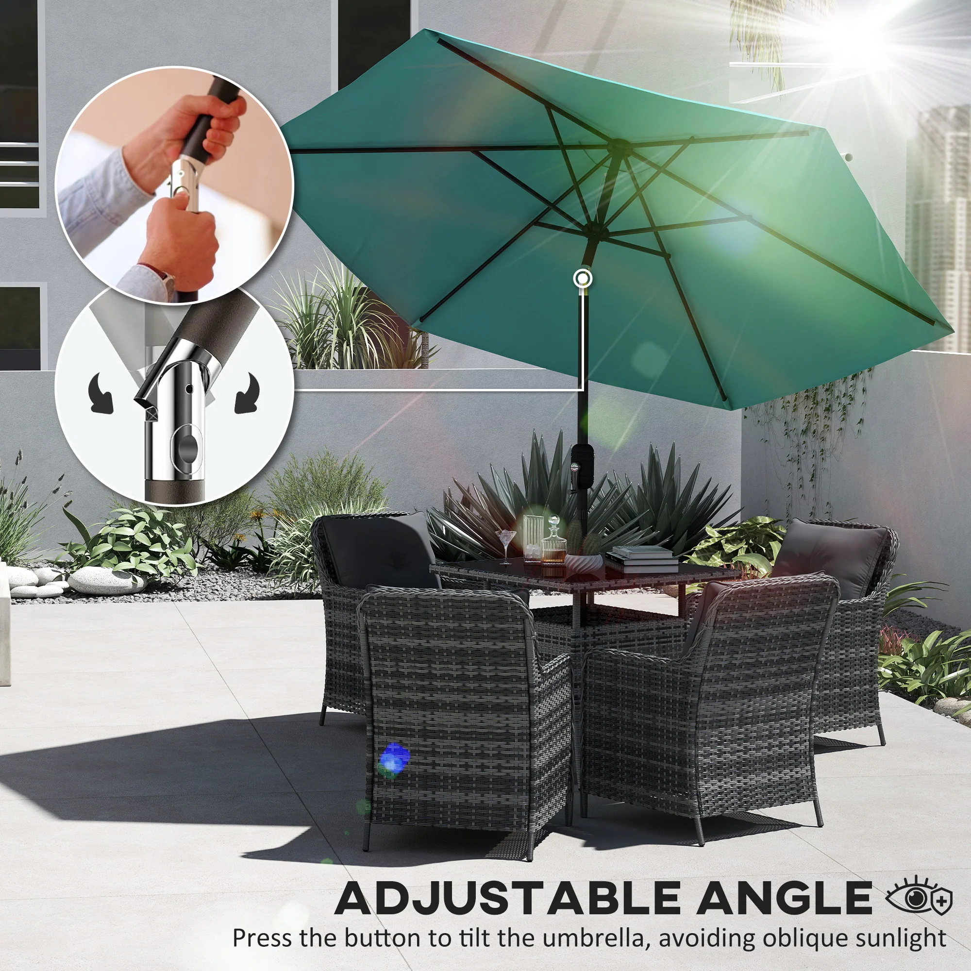 Outsunny 2.6M Garden Parasol Umbrella with Aluminium Pole, Tilt, Turquoise - Image 5