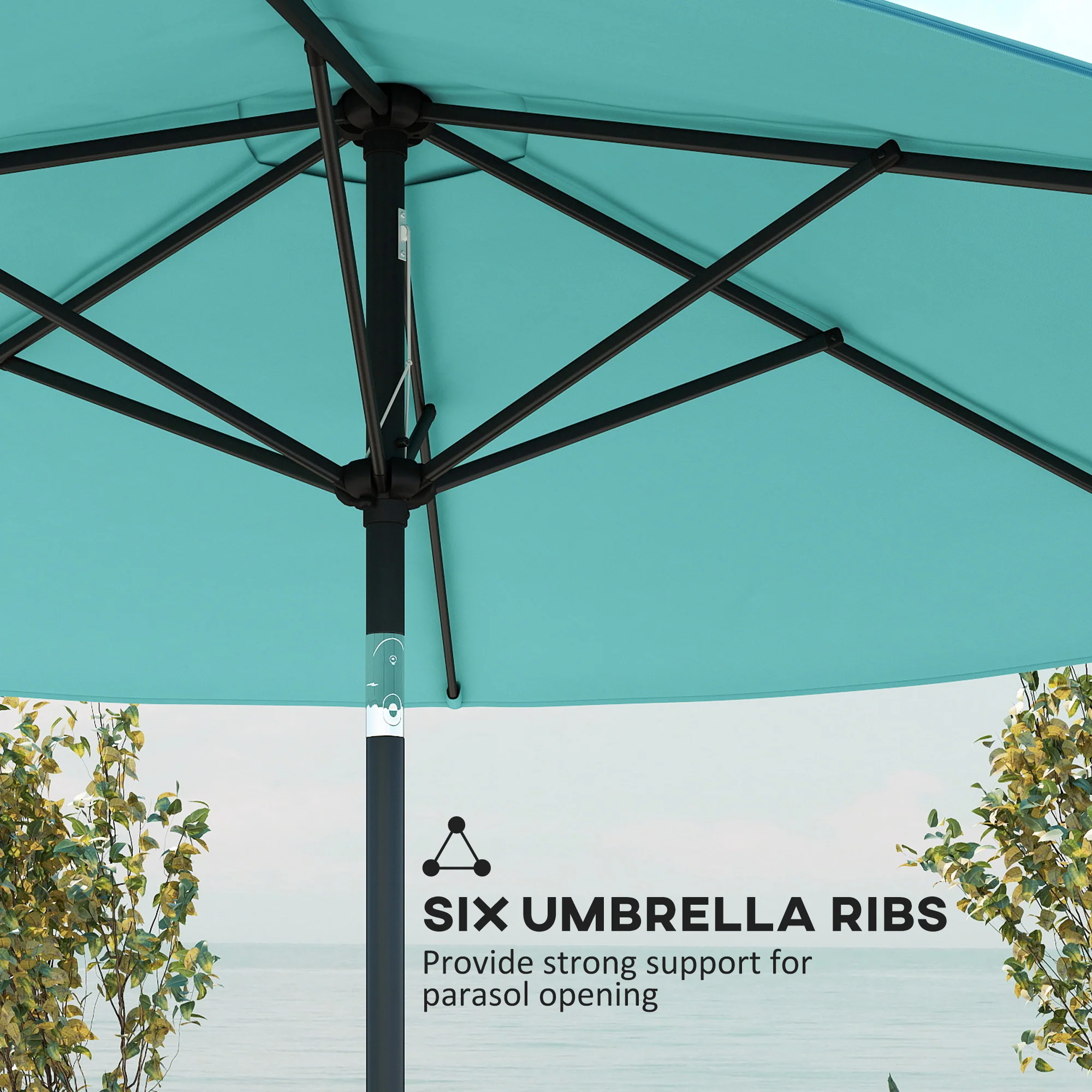 Outsunny 2.6M Garden Parasol Umbrella with Aluminium Pole, Tilt, Turquoise - Image 8