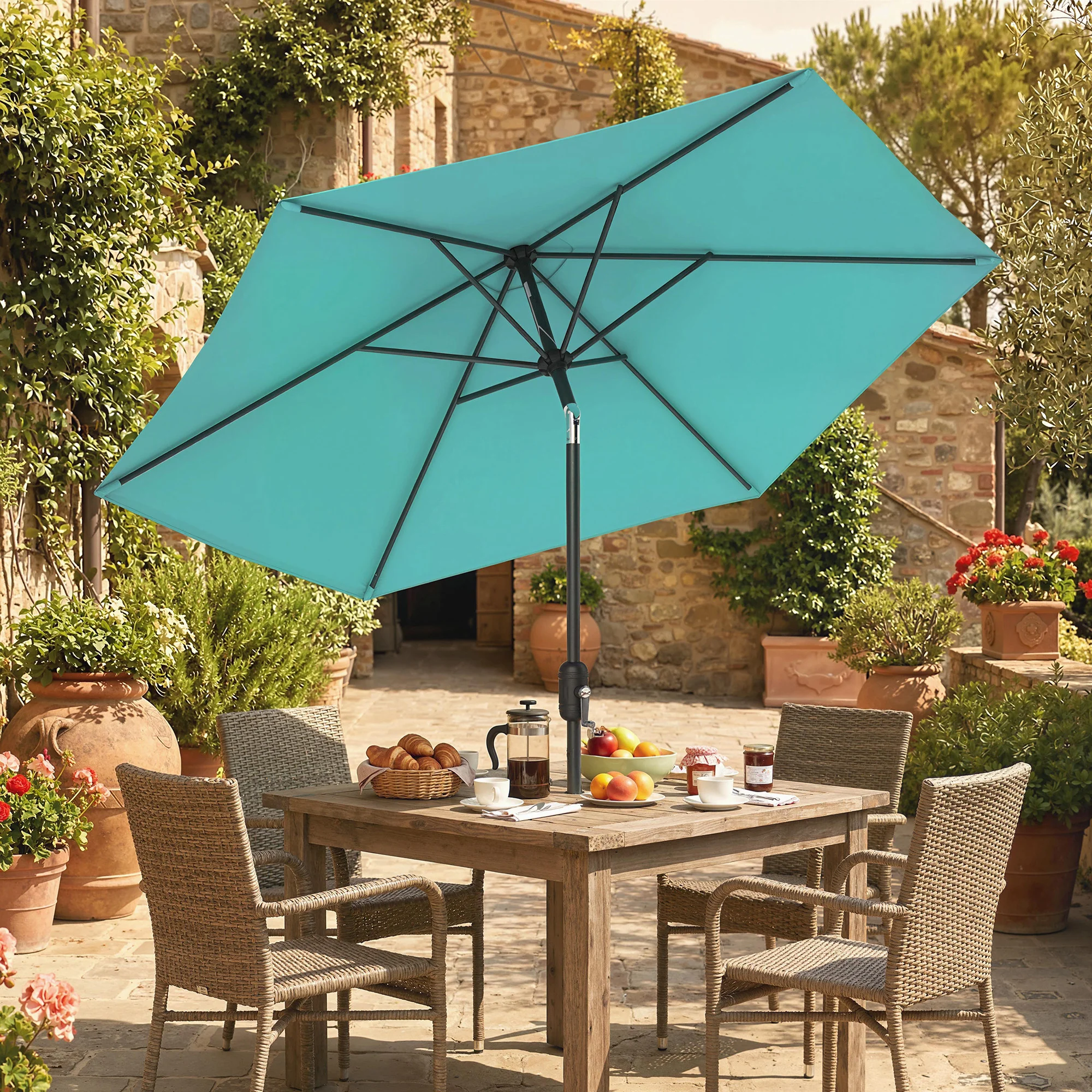 Outsunny 2.6M Garden Parasol Umbrella with Aluminium Pole, Tilt, Turquoise - Image 9