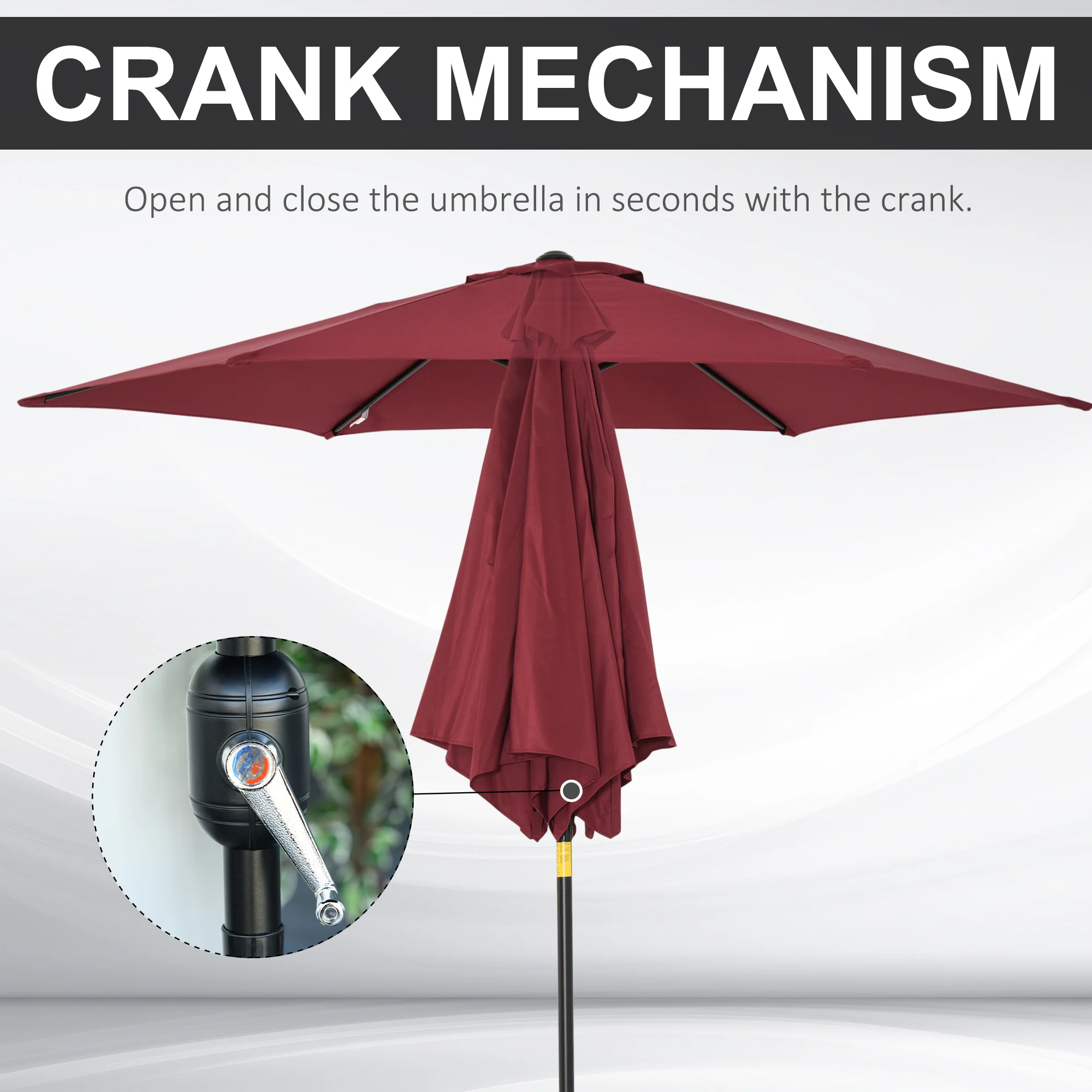 Outsunny 2.6M Patio Umbrella Parasol Sun Shade Garden Aluminium Wine Red - Image 4