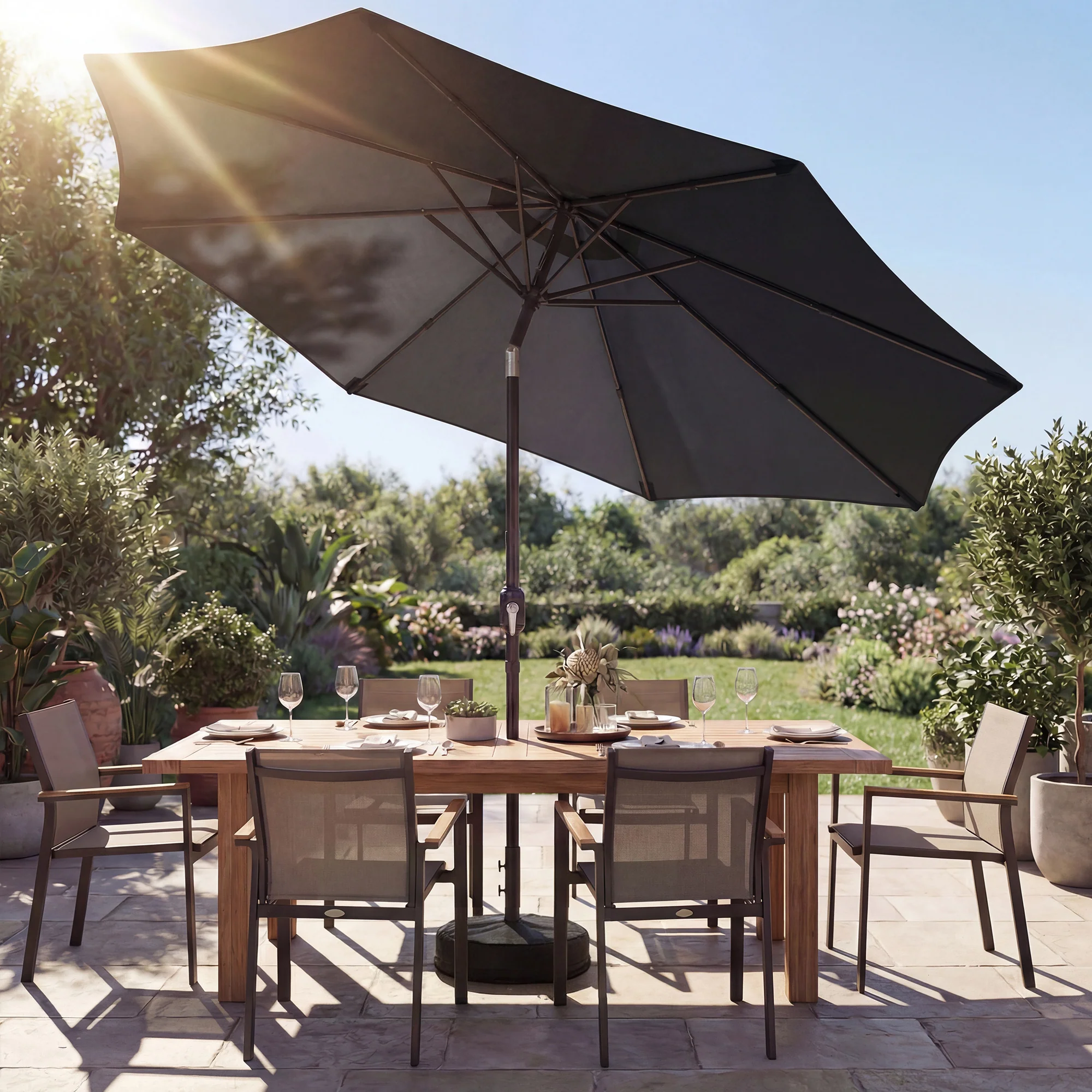 Outsunny 2.7 m Garden Parasol Umbrella with Cross Base, Sandbag, Black - Image 2