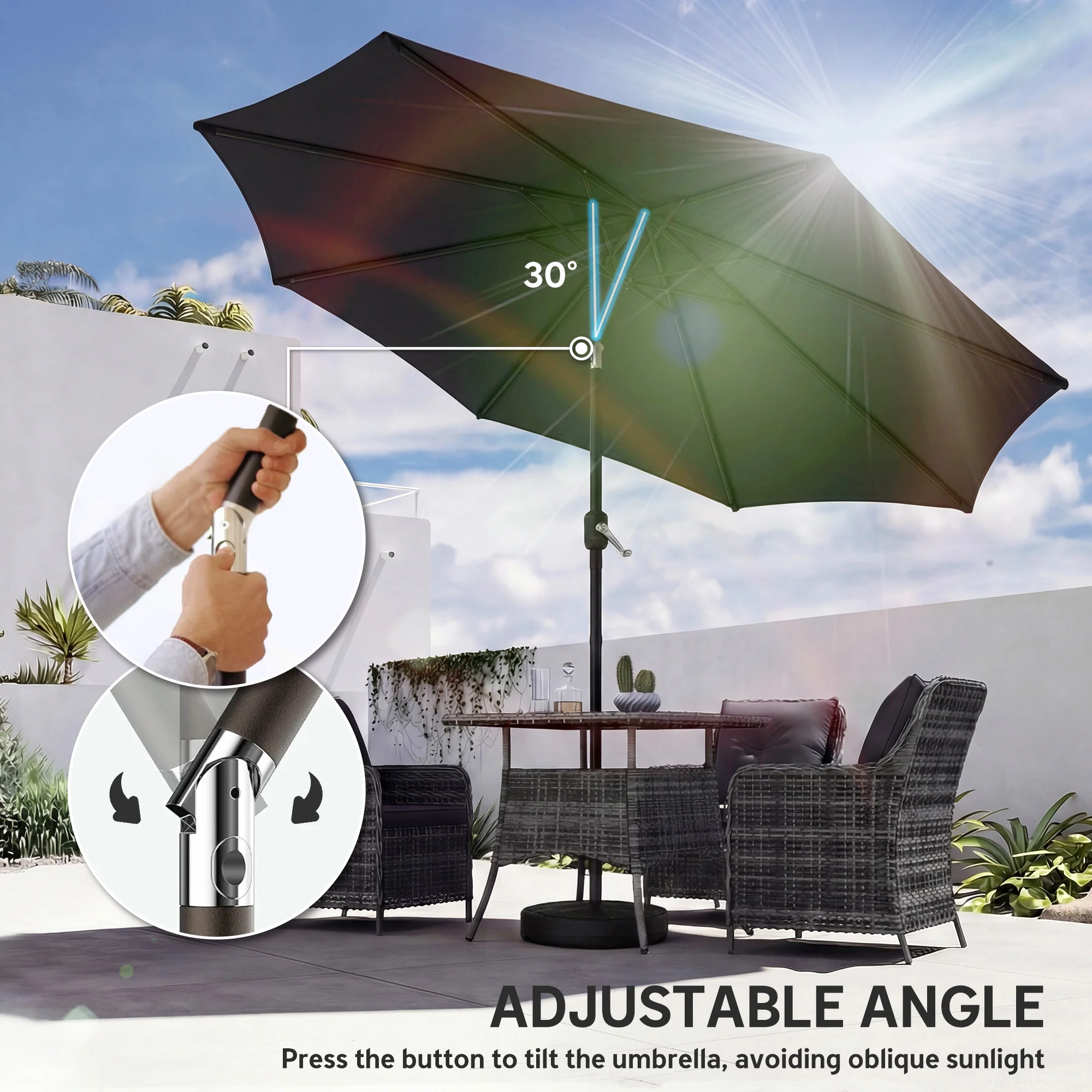 Outsunny 2.7 m Garden Parasol Umbrella with Cross Base, Sandbag, Black - Image 8