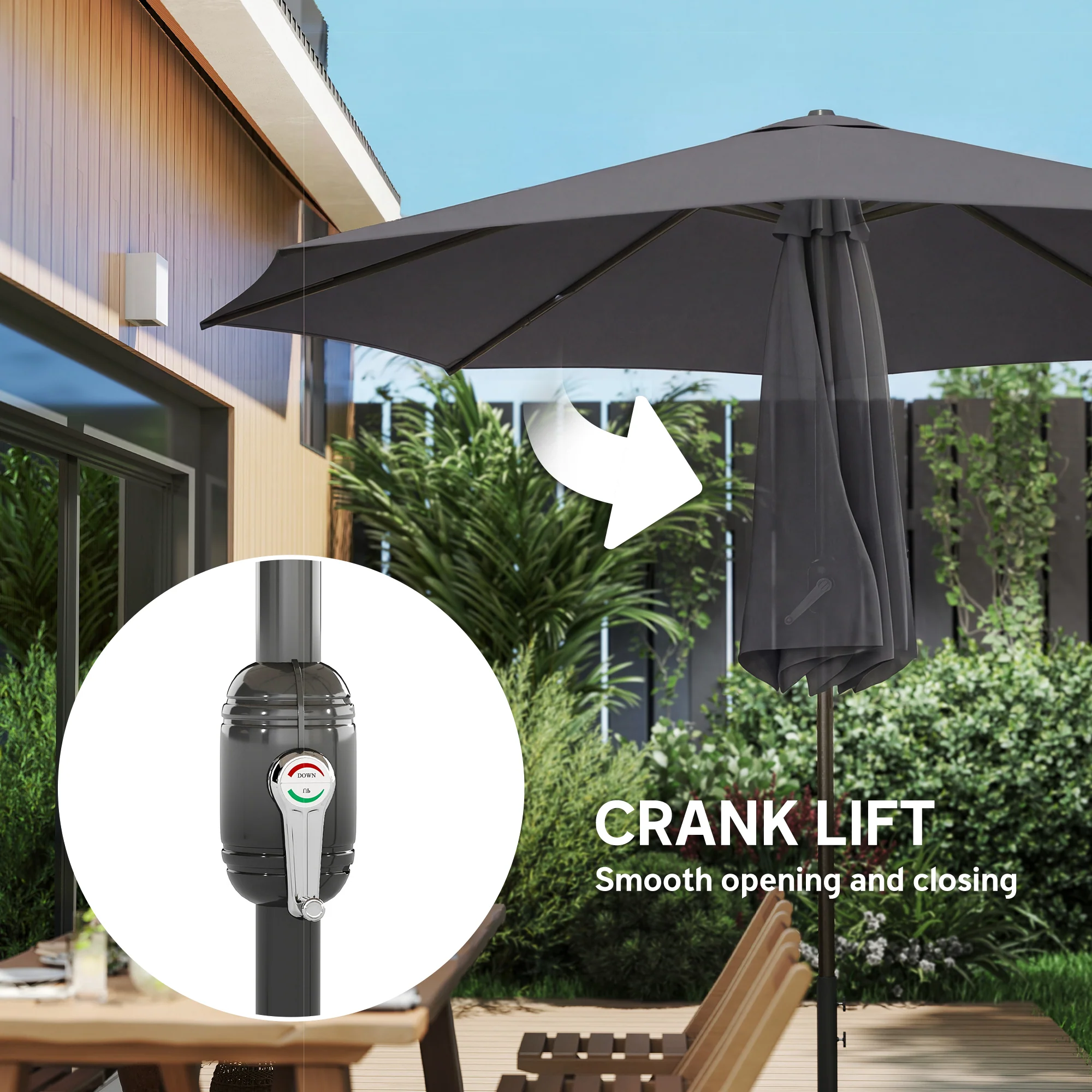 Outsunny 2.7 m Garden Parasol Umbrella with Cross Base, Sandbag, Black - Image 9