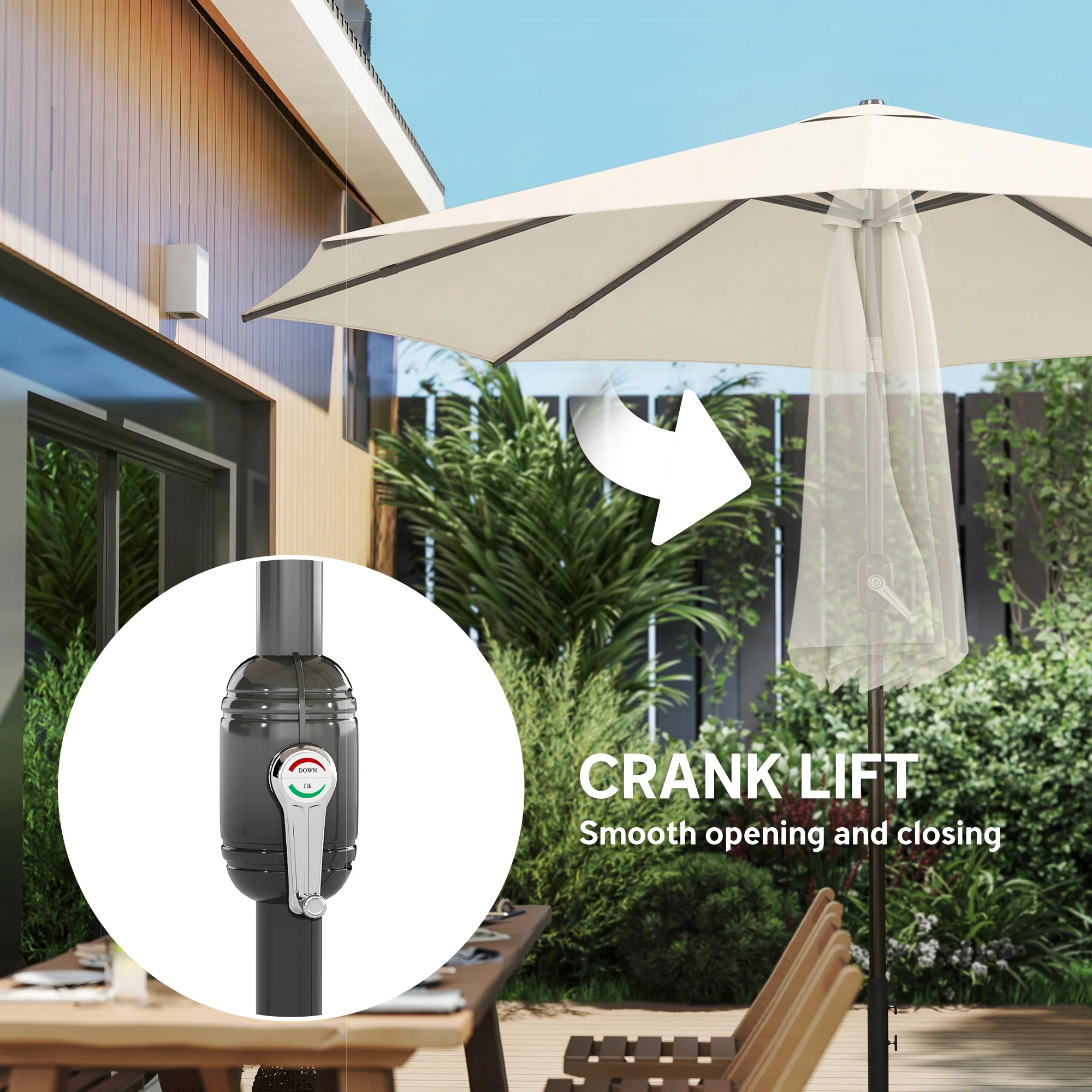 Outsunny 2.7 m Garden Parasol Umbrella with Cross Base, Sandbag, Cream White - Image 9