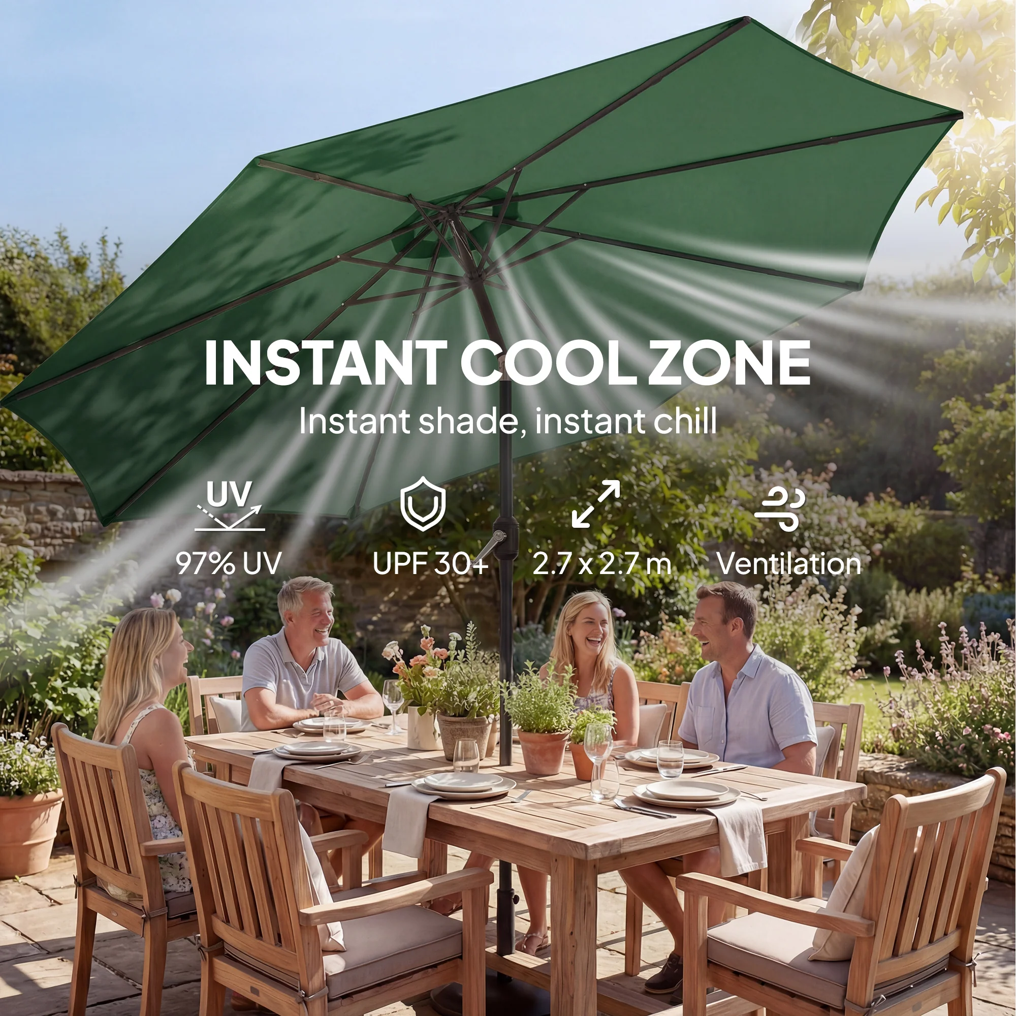 Outsunny 2.7 m Garden Parasol Umbrella with Cross Base, Sandbag, Green - Image 6