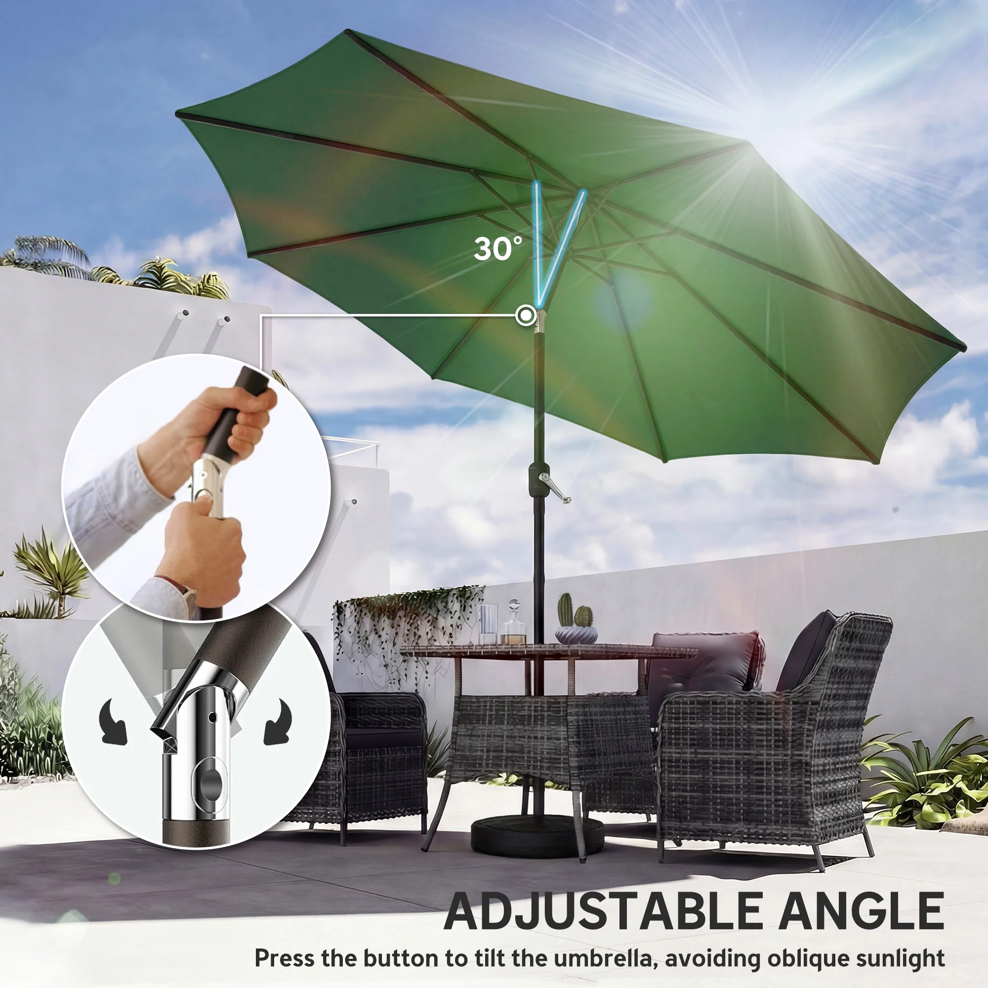Outsunny 2.7 m Garden Parasol Umbrella with Cross Base, Sandbag, Green - Image 8