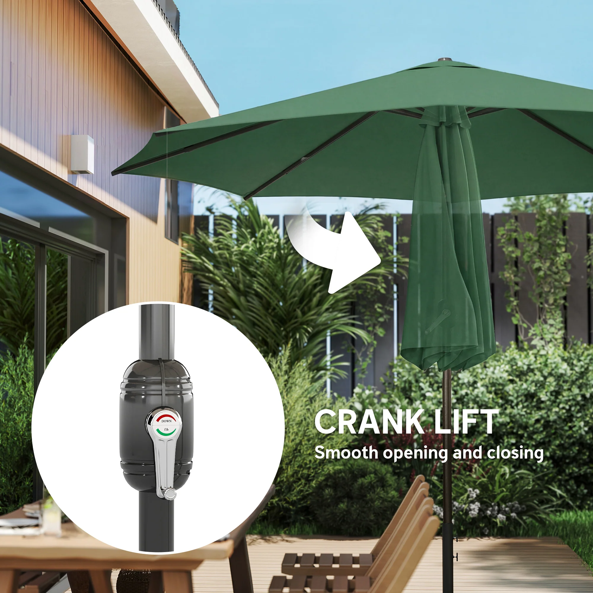 Outsunny 2.7 m Garden Parasol Umbrella with Cross Base, Sandbag, Green - Image 9