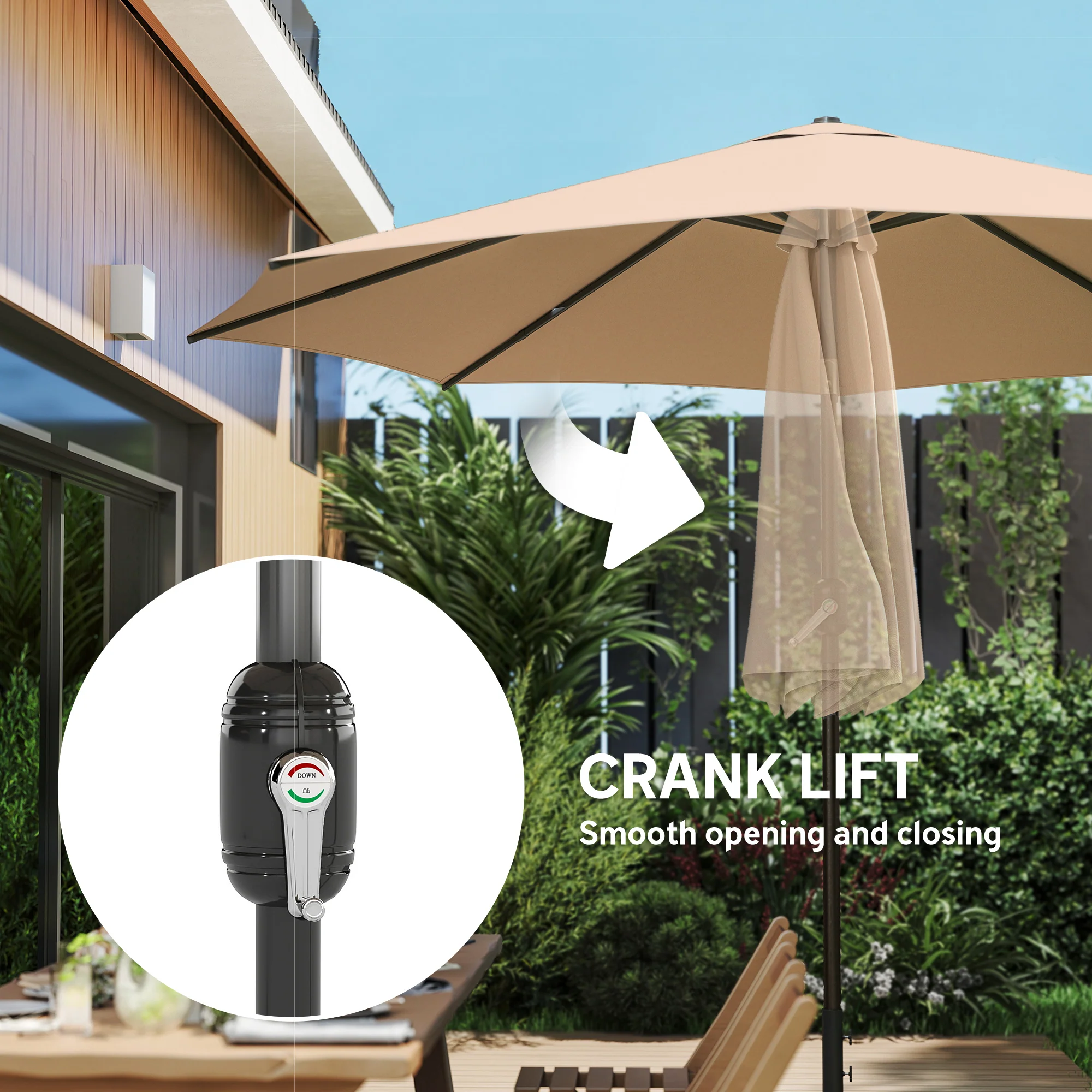 Outsunny 2.7 m Garden Parasol Umbrella with Cross Base, Sandbag, Khaki - Image 9