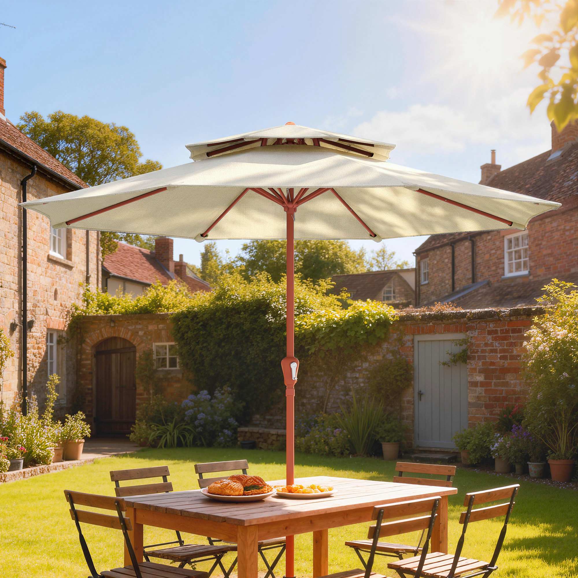 Outsunny 2.7 M Garden Parasol With Double Top, Cream White - Image 2