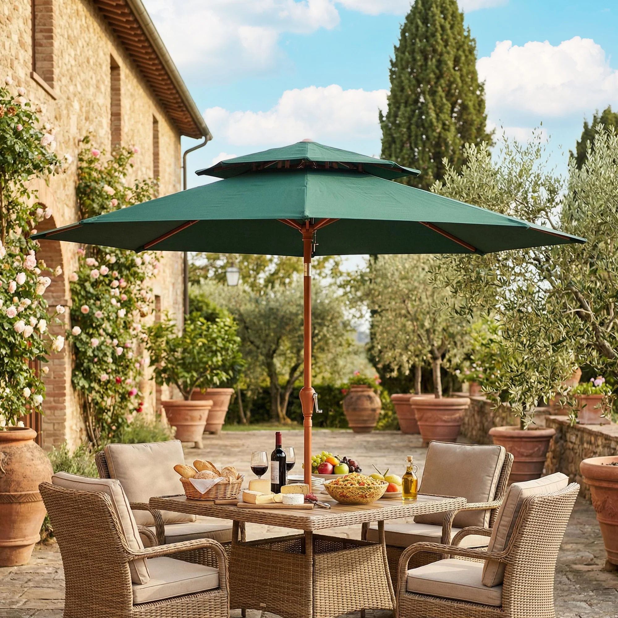 Outsunny 2.7 M Garden Parasol With Double Top, Green - Image 8