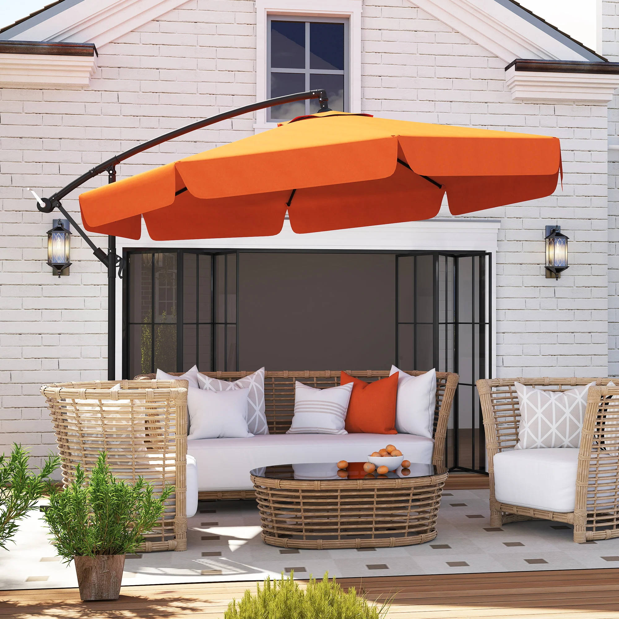 Outsunny 2.7m Garden Cantilever Banana Parasol Sun Shade W/ Crank, Orange - Image 8