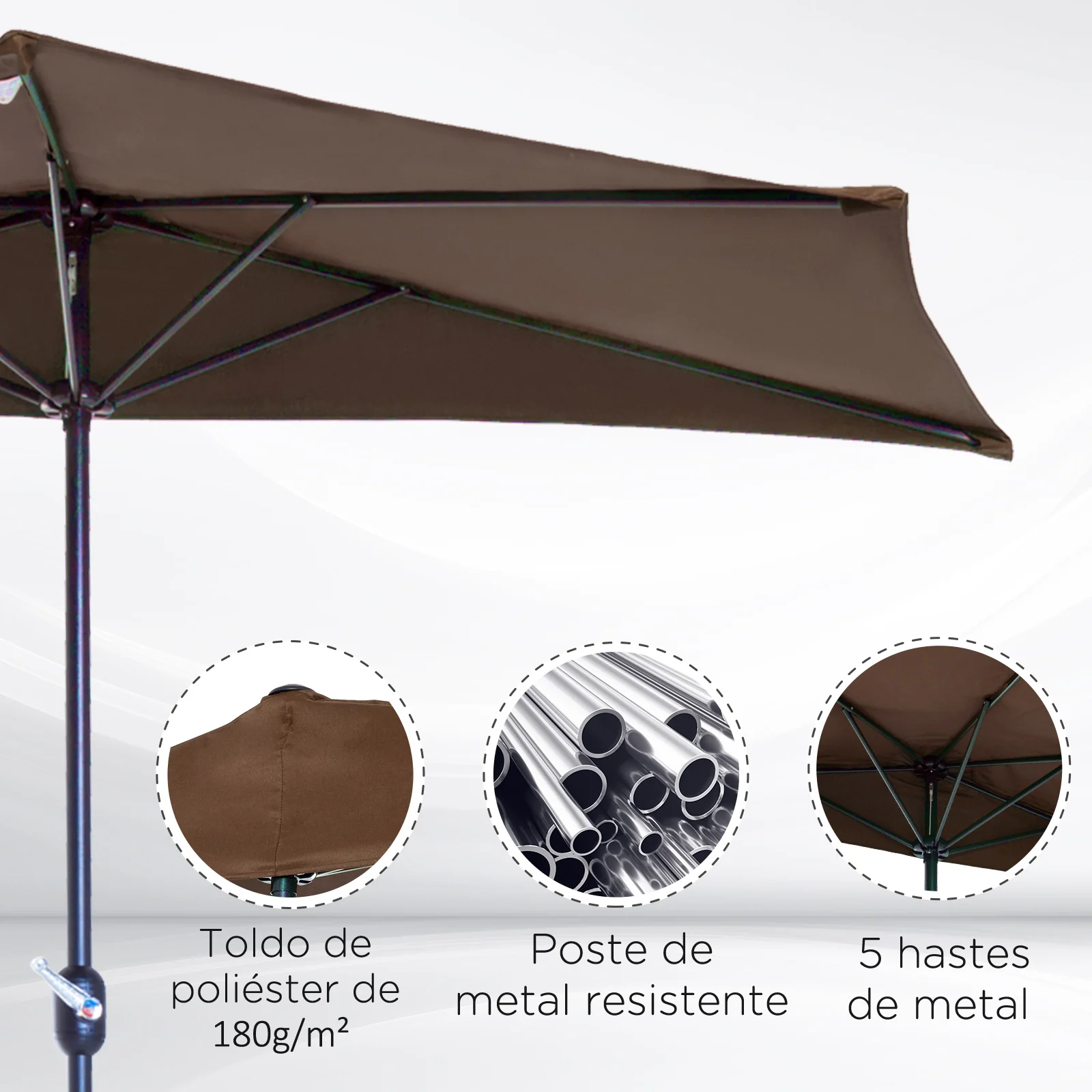 Outsunny 2.7m Metal Frame Garden Furniture Parasol Half Round Umbrella - Image 4