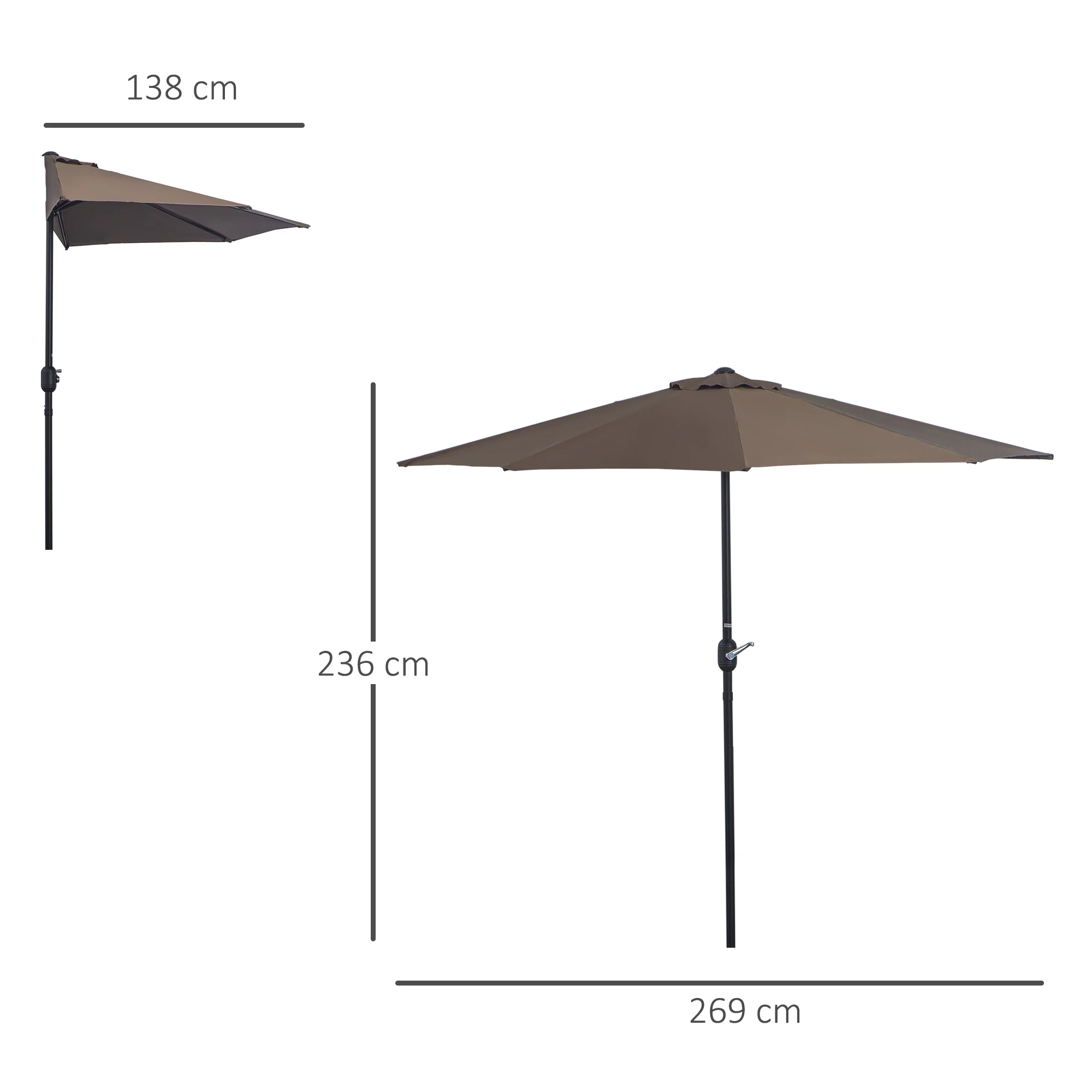 Outsunny 2.7m Metal Frame Garden Furniture Parasol Half Round Umbrella - Image 5