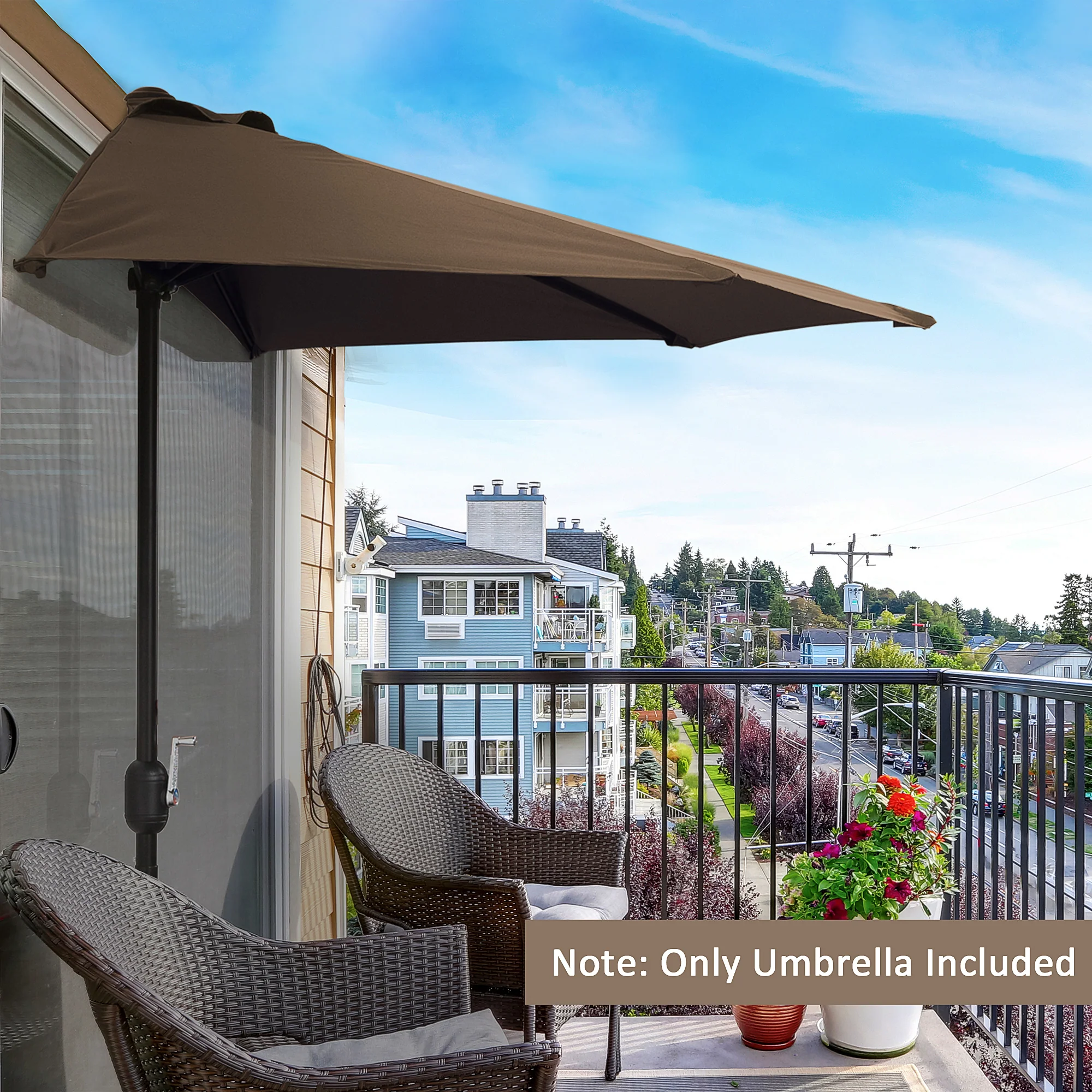 Outsunny 2.7m Metal Frame Garden Furniture Parasol Half Round Umbrella - Image 7