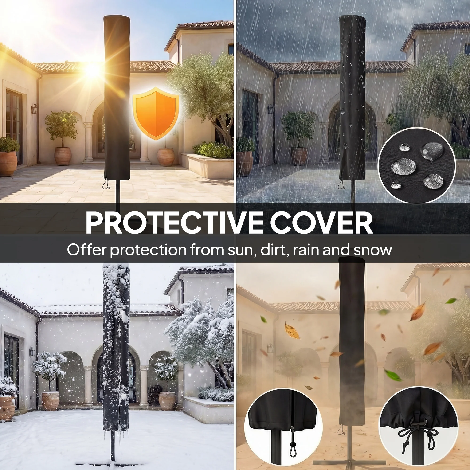 Outsunny 2.8 m Garden Parasol Umbrella with Light, Patio Umbrella, Khaki - Image 5