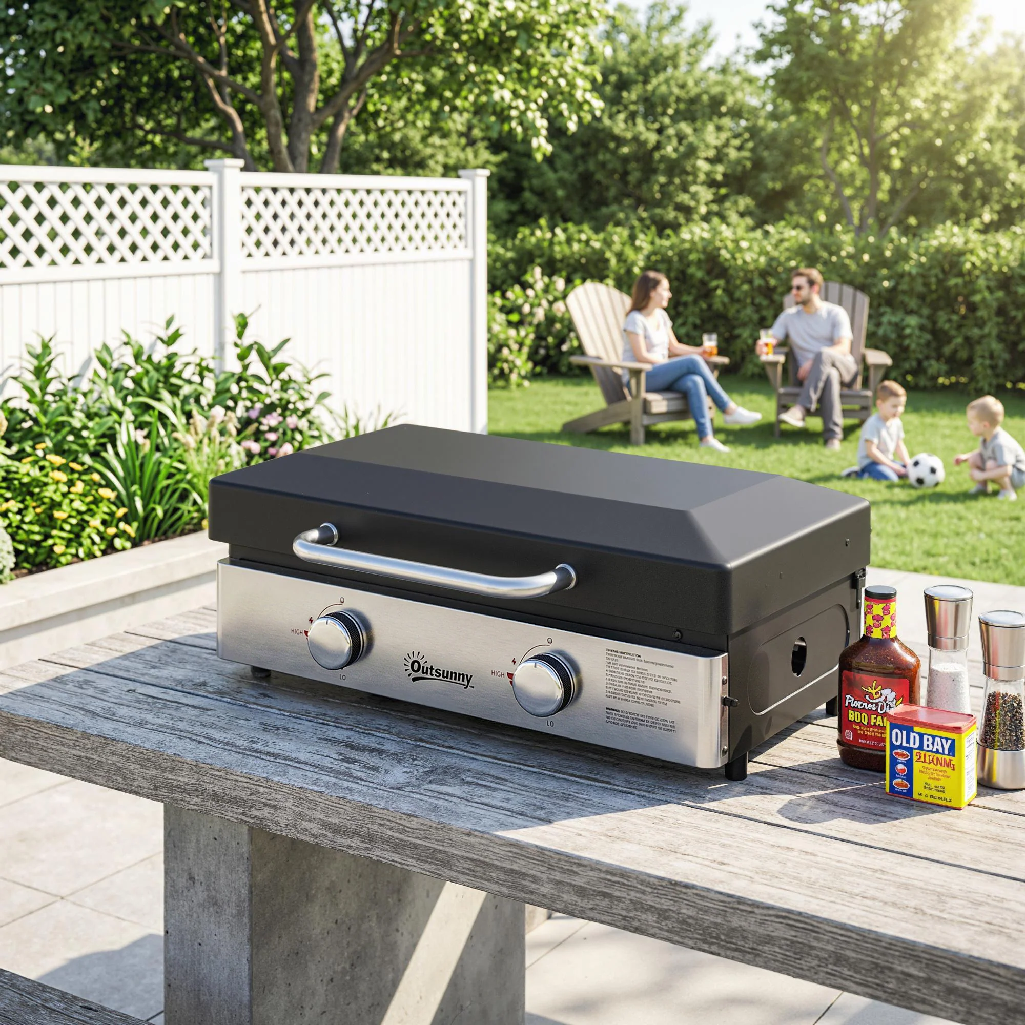 Outsunny 2 Burner Grill Griddle, Tabletop Gas BBQ With Grease Cup, Black - Image 9