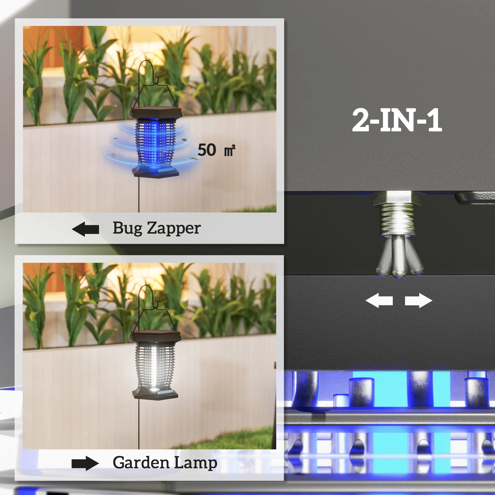 Outsunny 2-in-1 Electric Fly Zapper with UVA Light, Hanging Garden Lantern - Image 3
