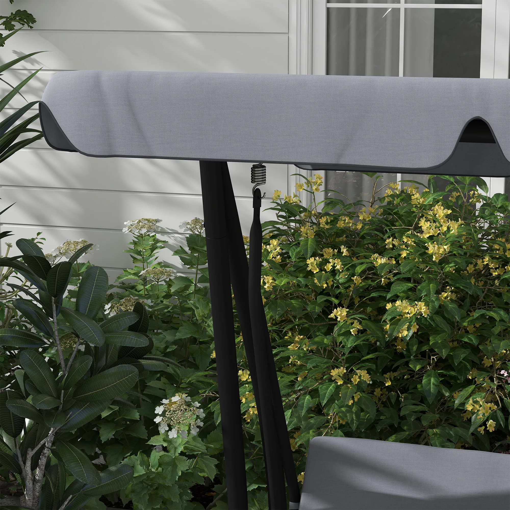 Outsunny 2-in-1 Garden Swing Chair for 3 Person w/ Adjustable Canopy Grey - Image 8