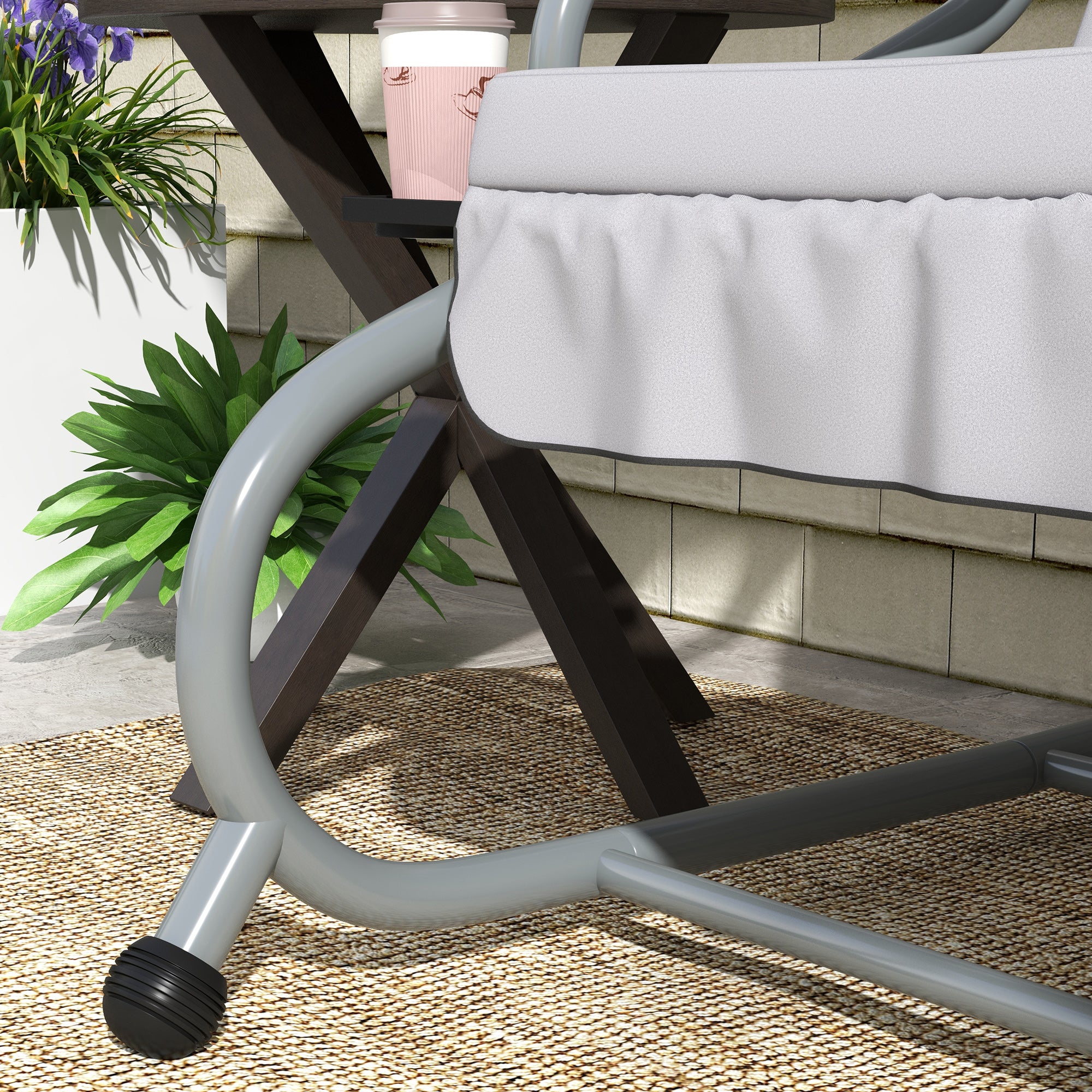 Outsunny 2-in-1 Garden Swing Chair For 3 Person W/ Adjustable Canopy, Grey - Image 8