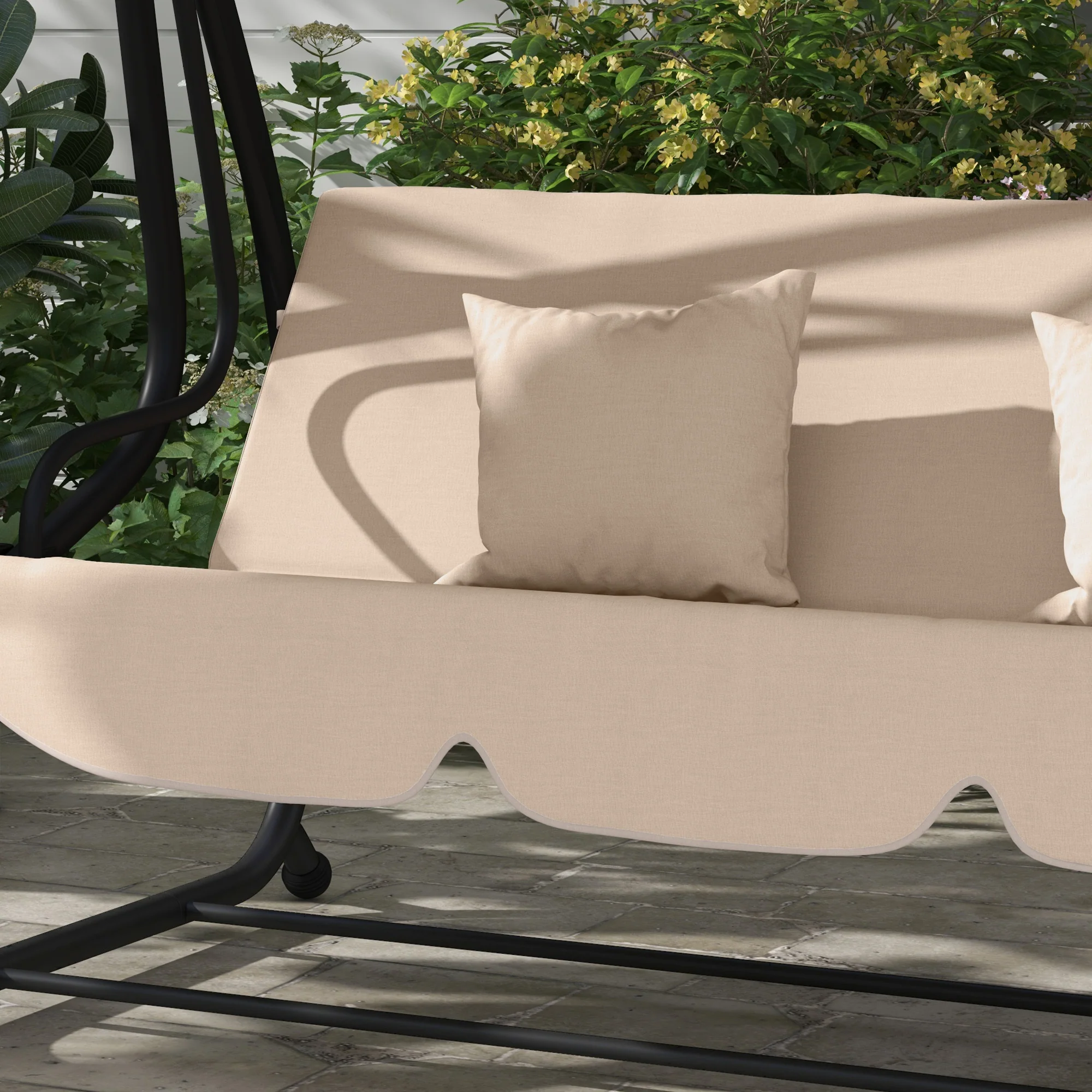 Outsunny 2-in-1 Garden Swing Chair for 3 Person w/ Adjustable Canopy Light Brown - Image 9
