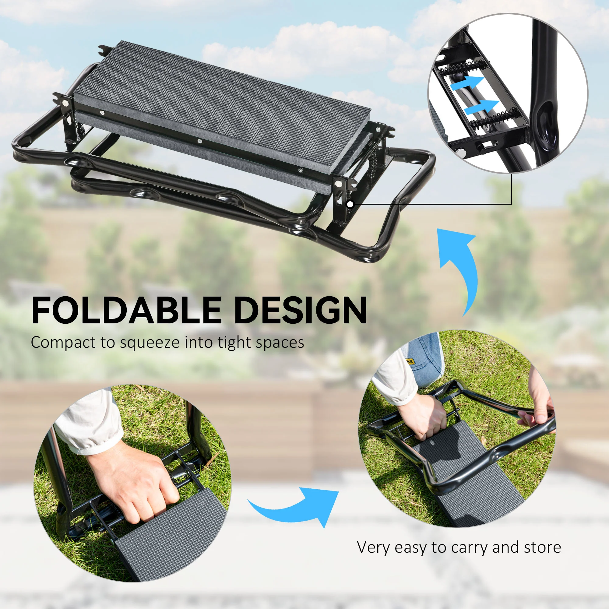 Outsunny 2 In1 Folding Garden Kneeler Foam Chair Pad Support Bench, Grey - Image 4