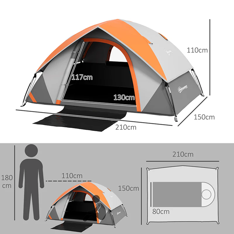 Outsunny 2 Man Camping Tent w/ Sewn-in Groundsheet, 3000mm Waterproof - Image 14