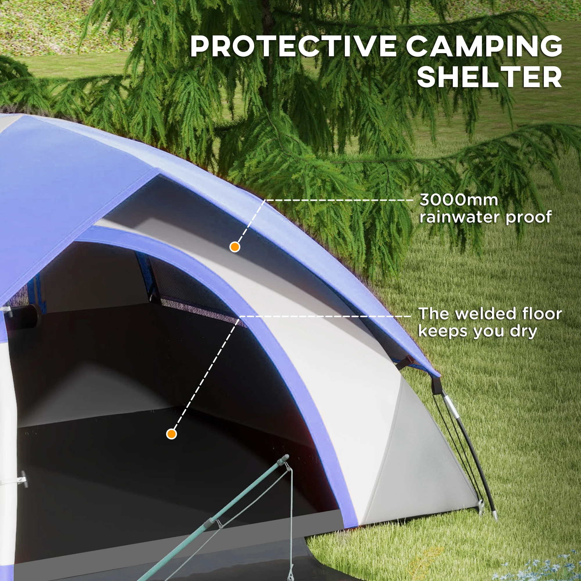 Outsunny 2 Man Camping Tent w/ Sewn-in Groundsheet, 3000mm Waterproof - Image 3