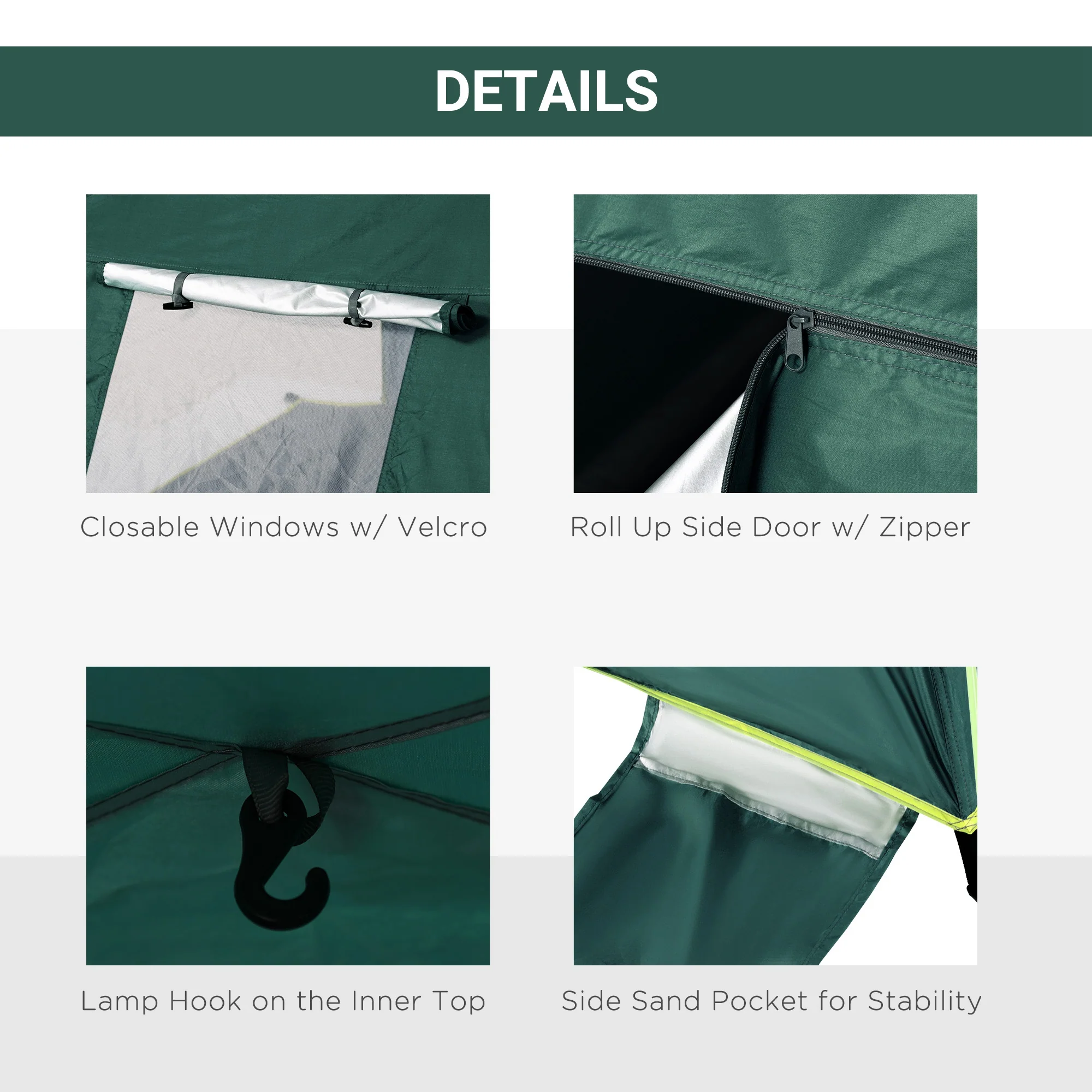 Outsunny 2 Man Pop-up Beach Tent Sun Shade Shelter Hut w/ Windows Door Green - Image 4